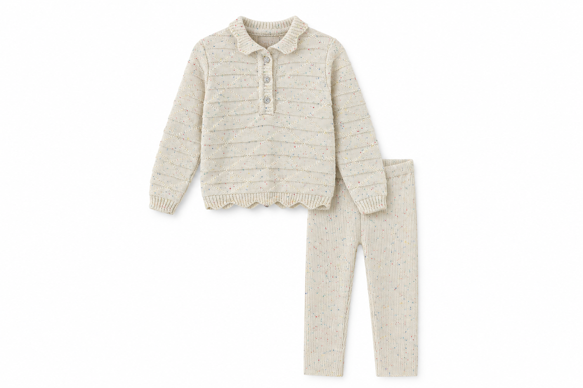 Marled Knit Scalloped Trim Set