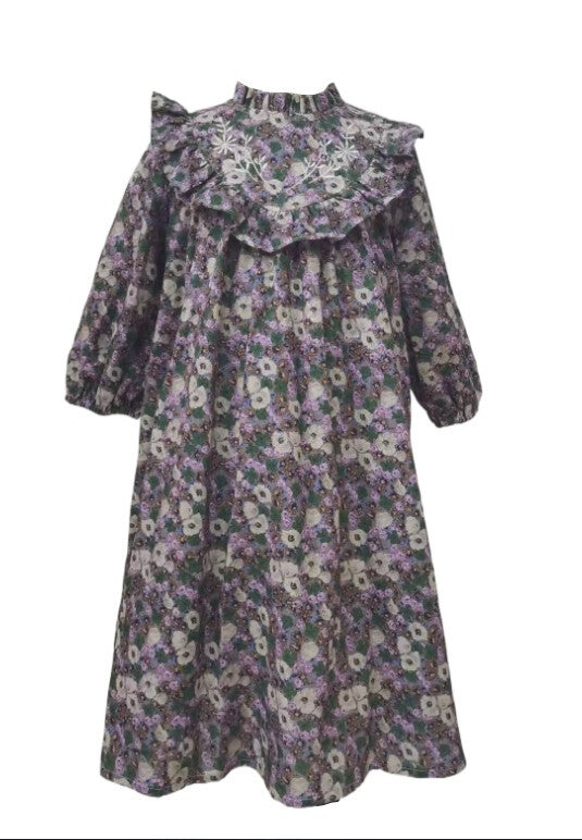 Floral Printed Linen Embroidery Dress