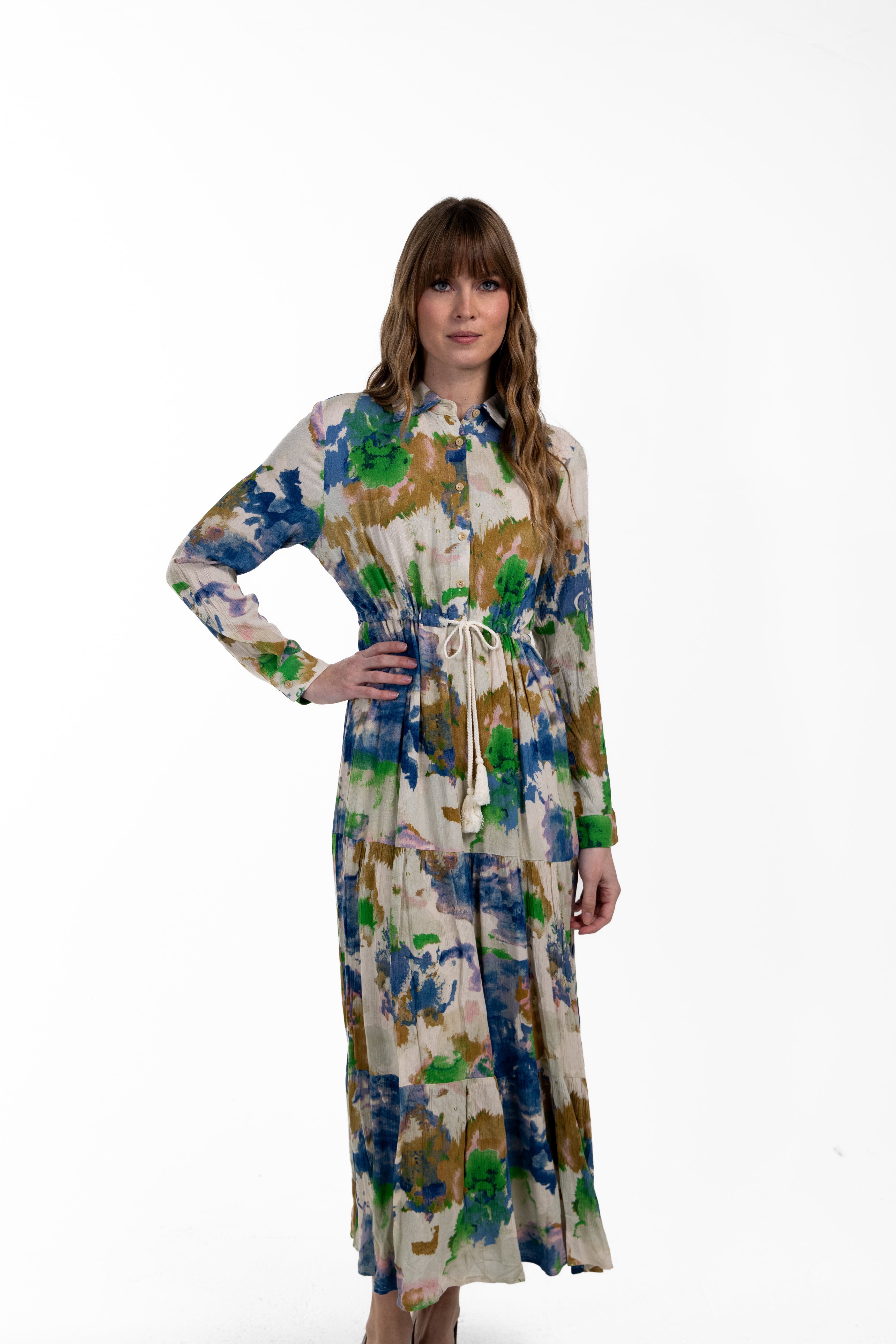 Elastic Waist Printed Maxi Dress