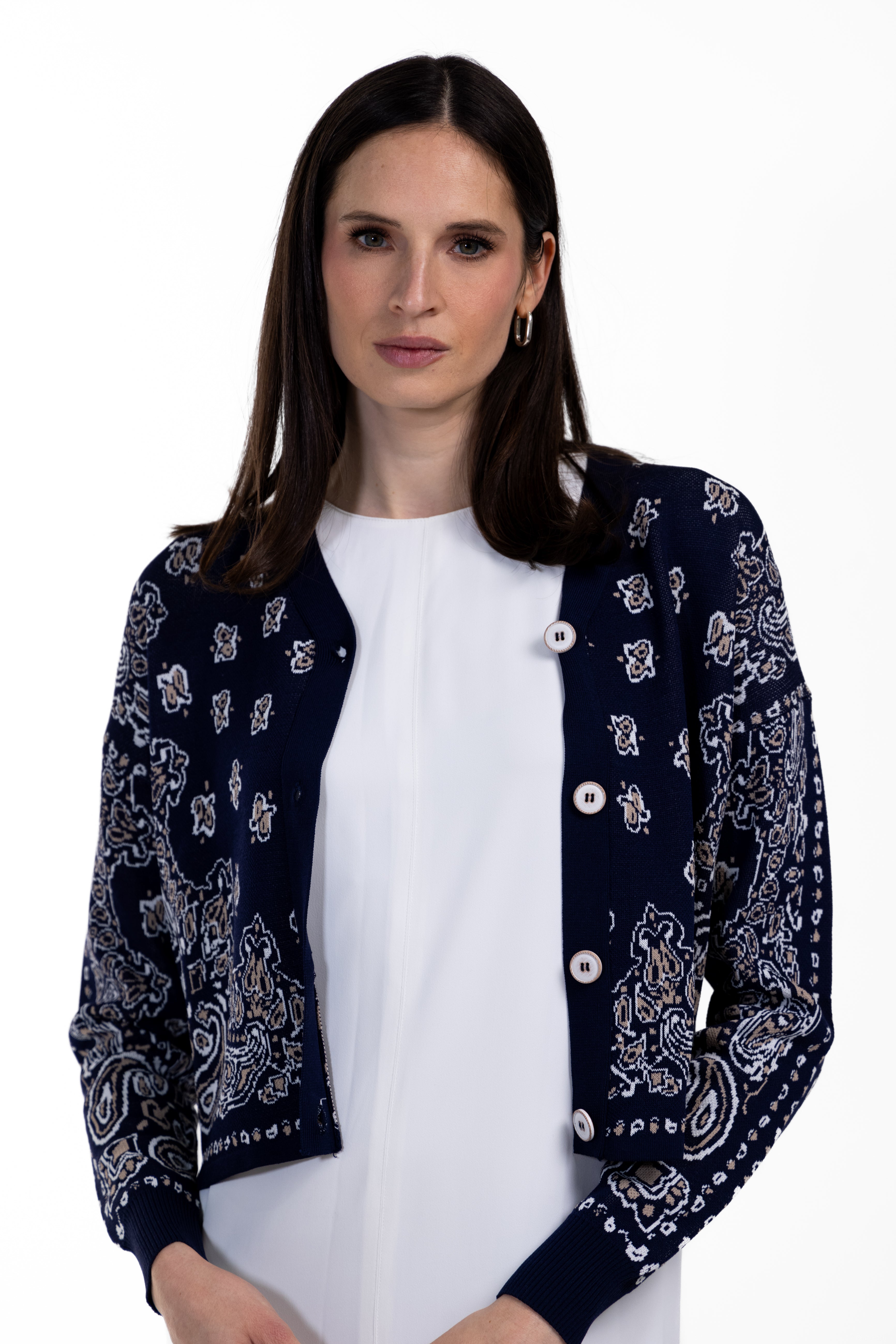 Paisley Print Knit Cardigan