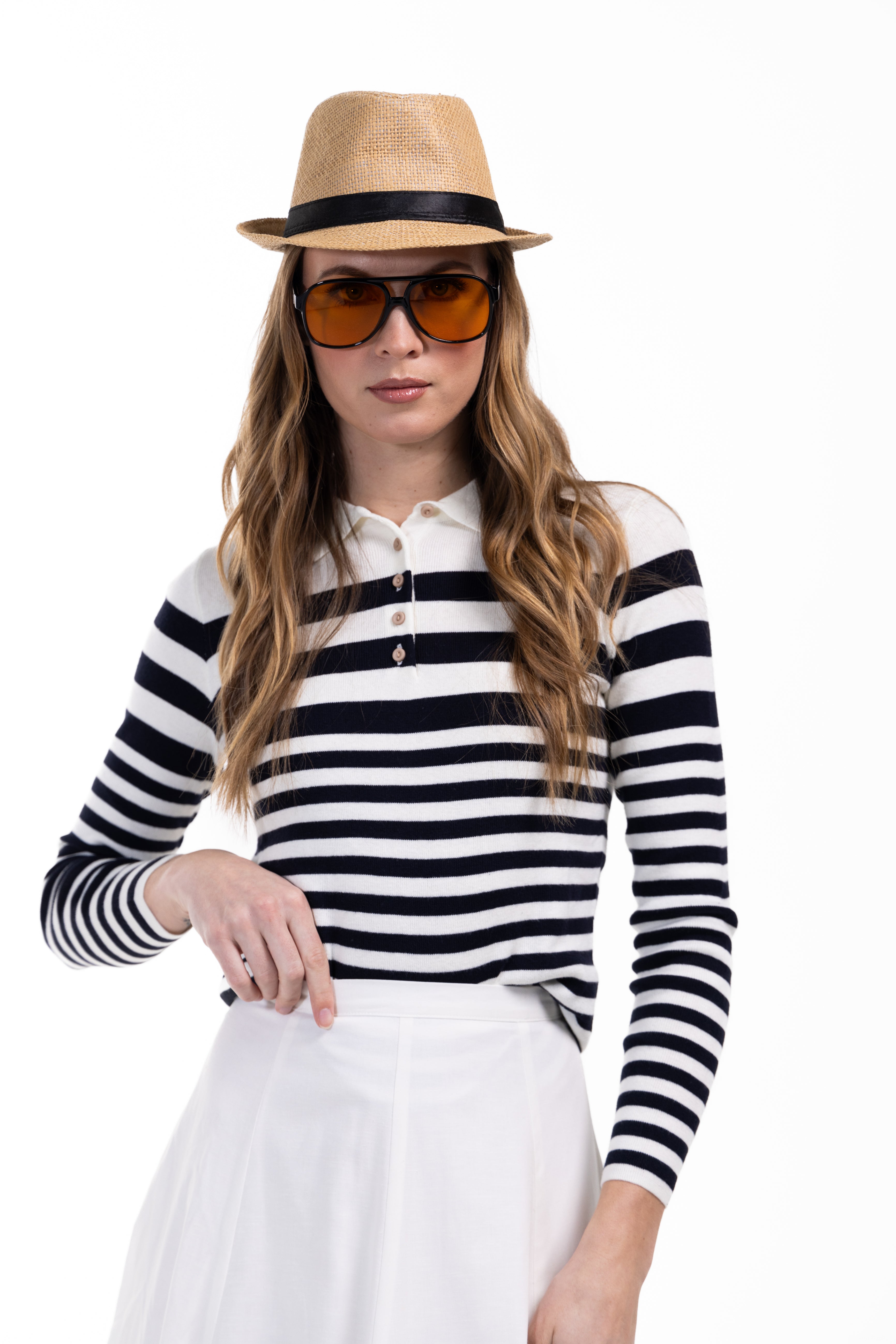 Knit Stripe Polo Top