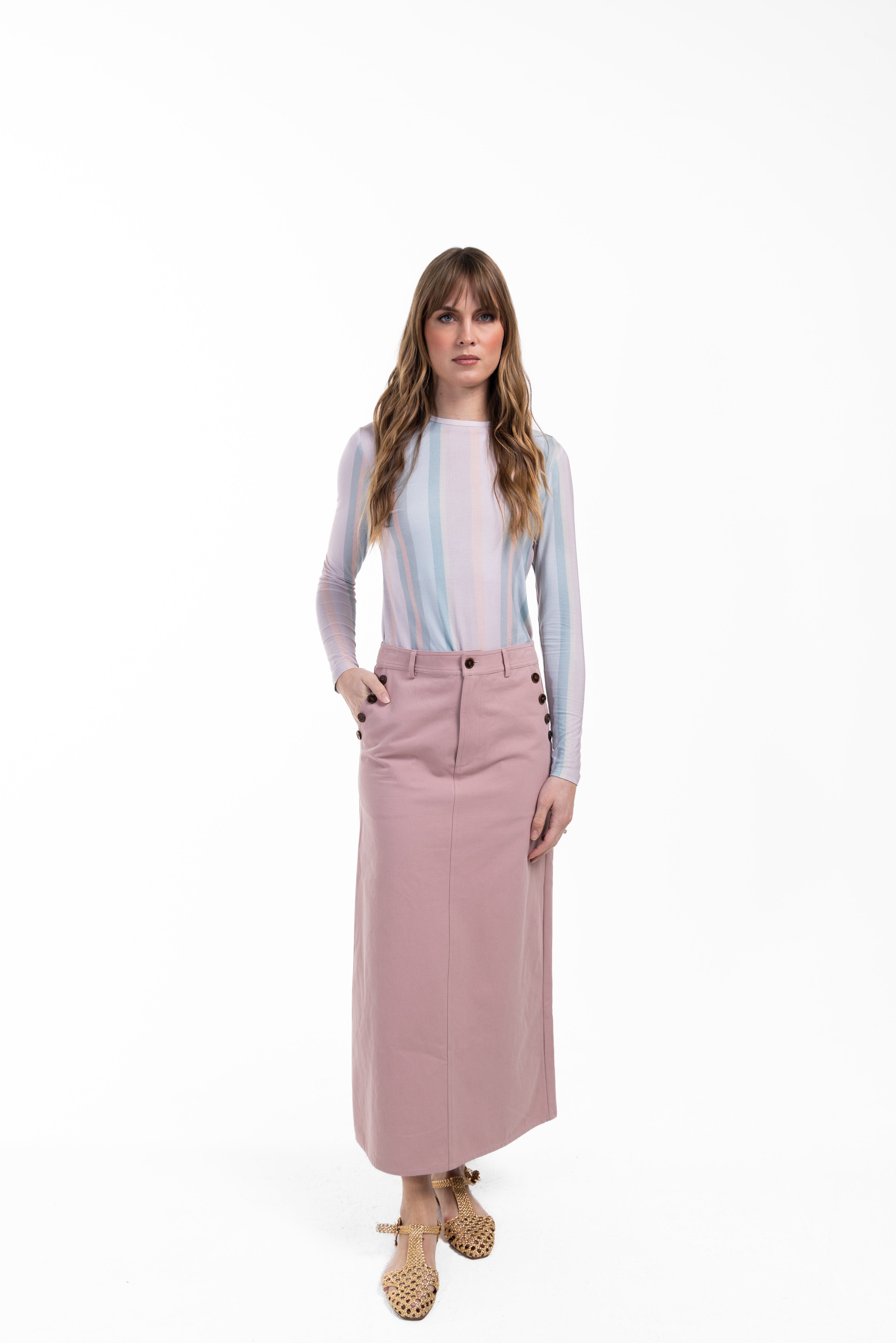 Button Pocket Straight Skirt