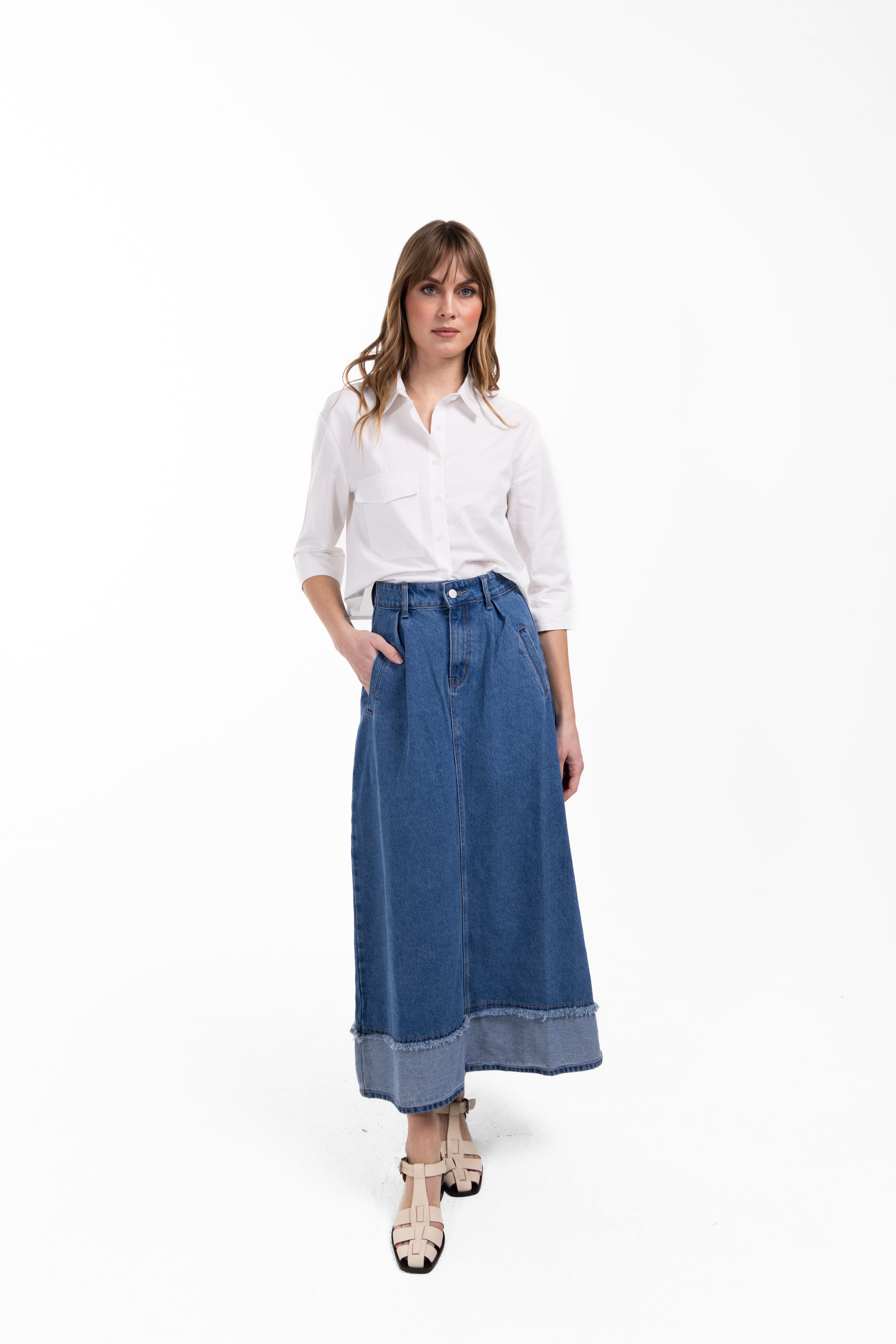 Denim Two Tone Hem Skirt