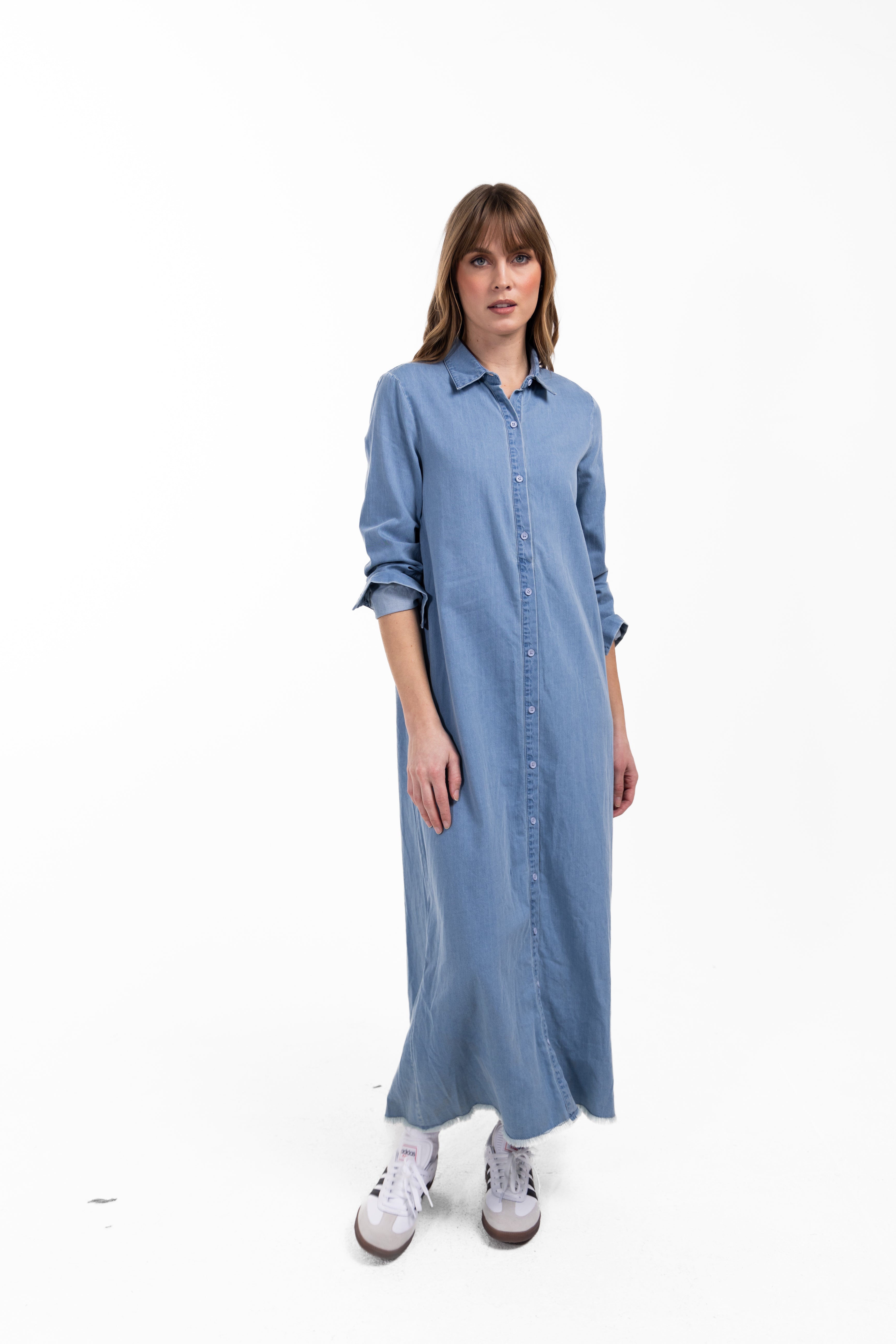 Denim Frayed Hem Dress