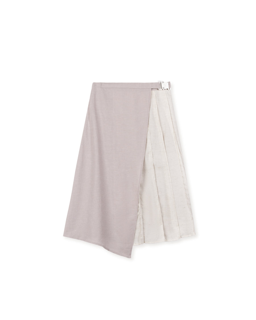 Marled Linen Wrap Pleated Skirt