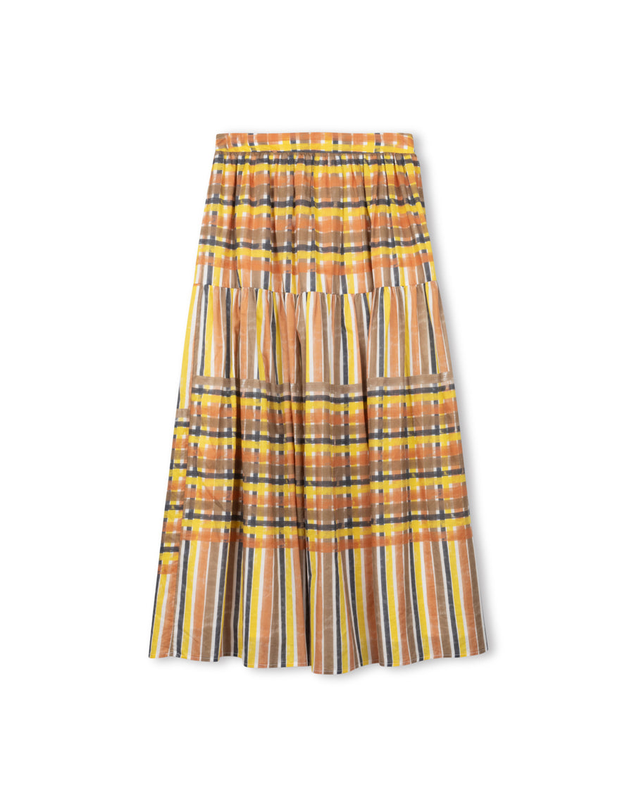 Colorful Shirred Detailed Midi Skirt