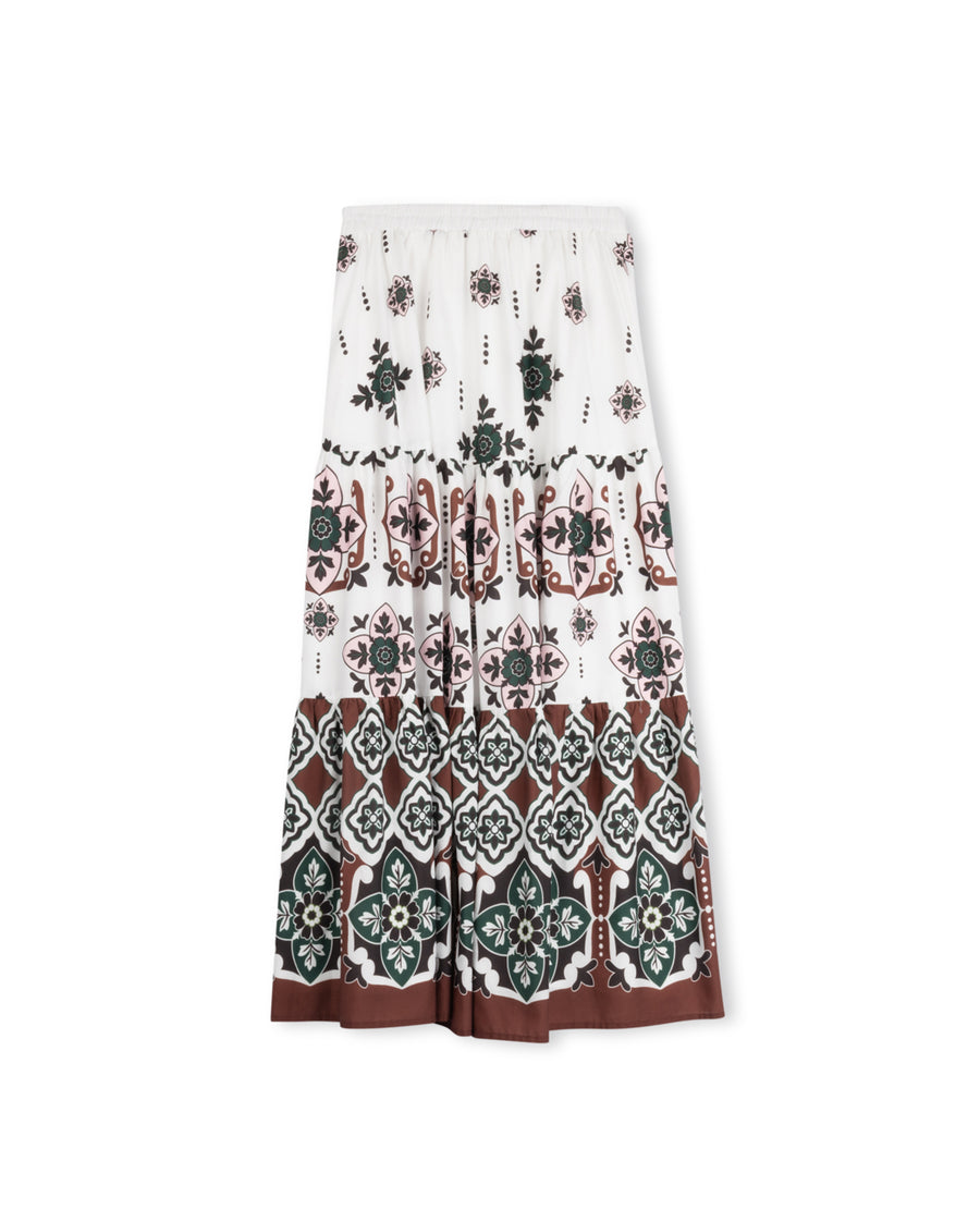 Tiered Flower Shaped Print Maxi Skirt