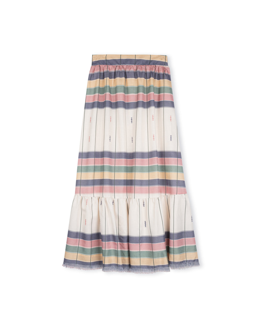 Fringe Edged Detailed Color Printed Tiered Skirt