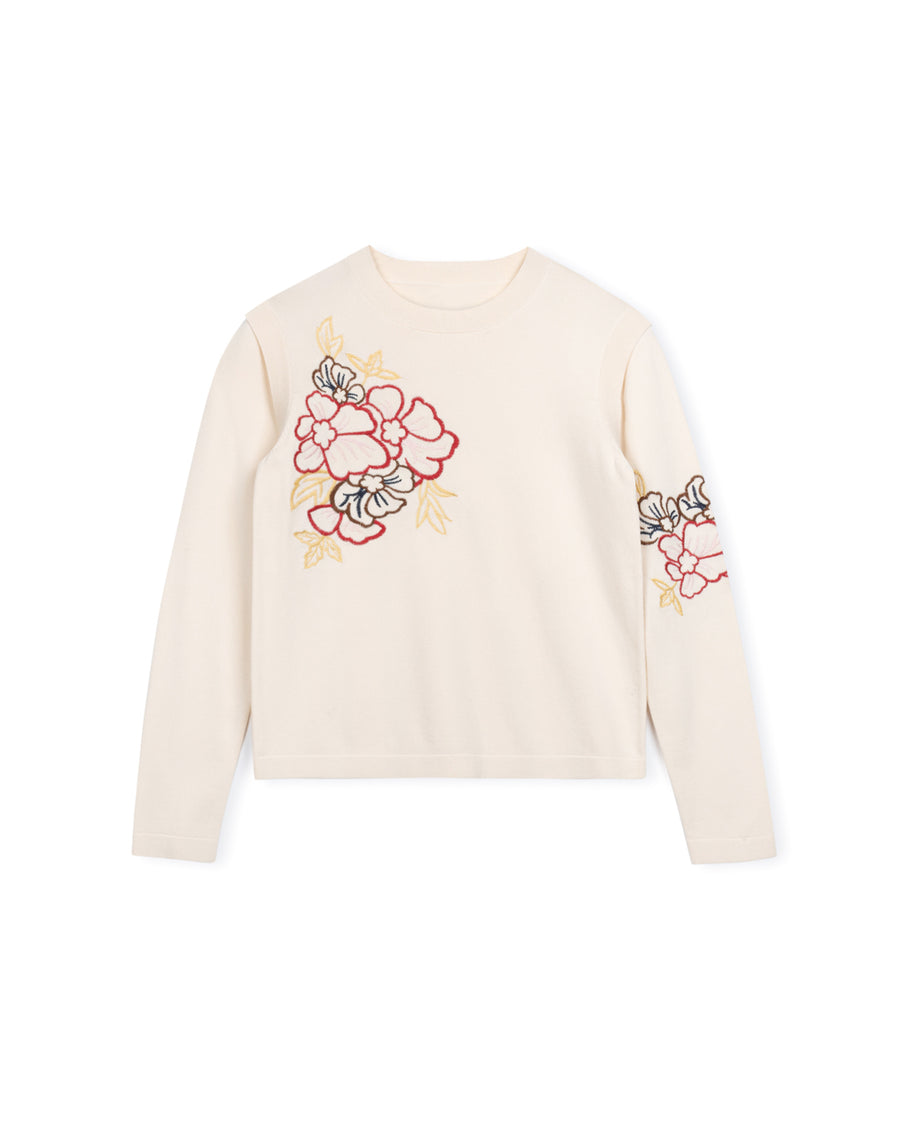 Knit Flower Embroidered Detailed Top