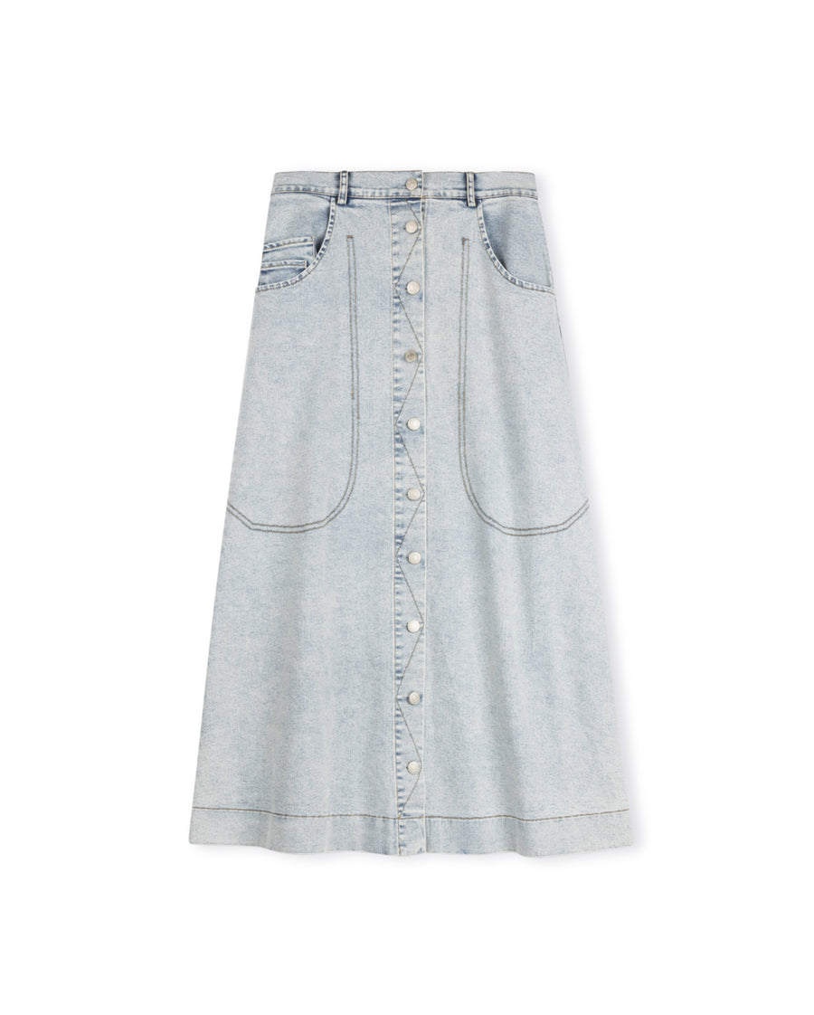 Large Pocket Detail Denim Maxi Skirt