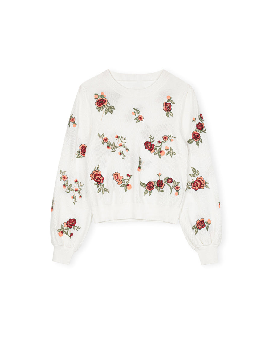 Embroidered Knit Crew Neck