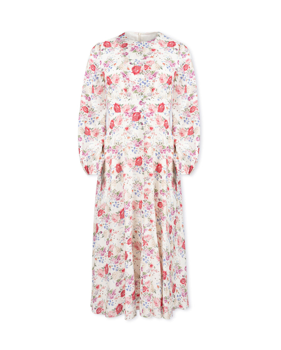 Waisted Floral Button Detailed Maxi Dress