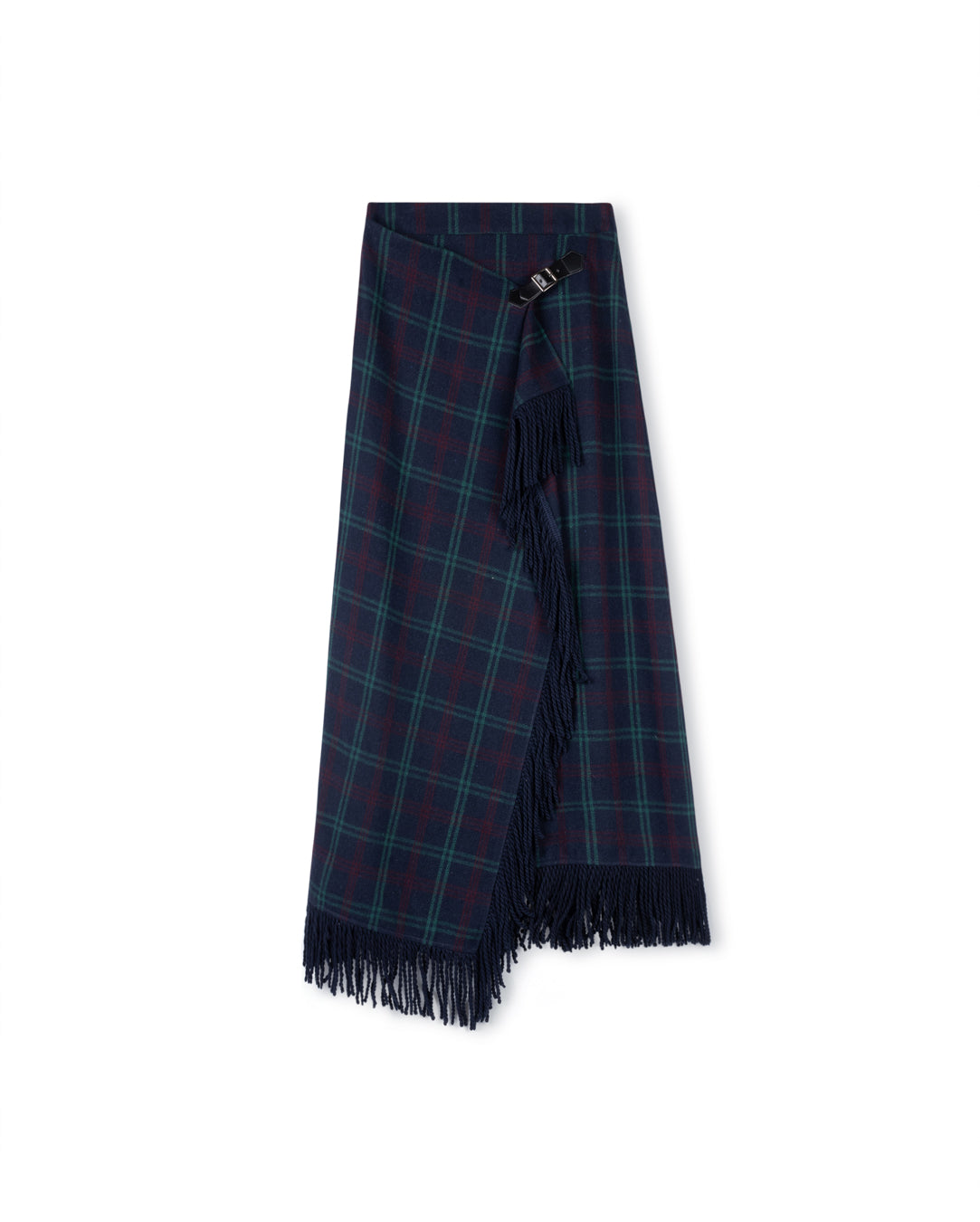 Plaid Wrap Skirt With Fringe Hem