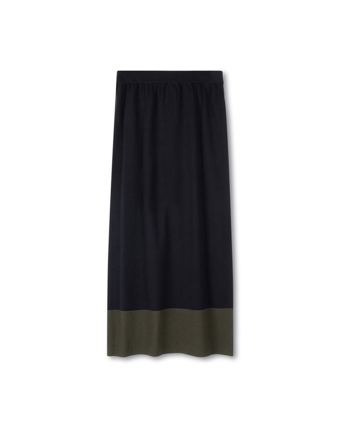 Ribbed Knit Maxi Skirt With Contrasting Panel