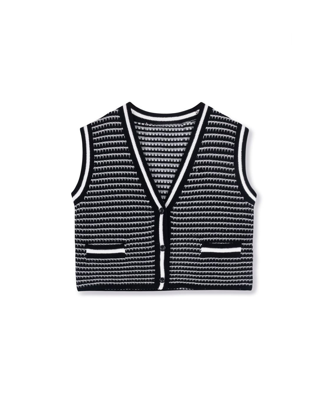 Two Tone Knit Vest With Buttons