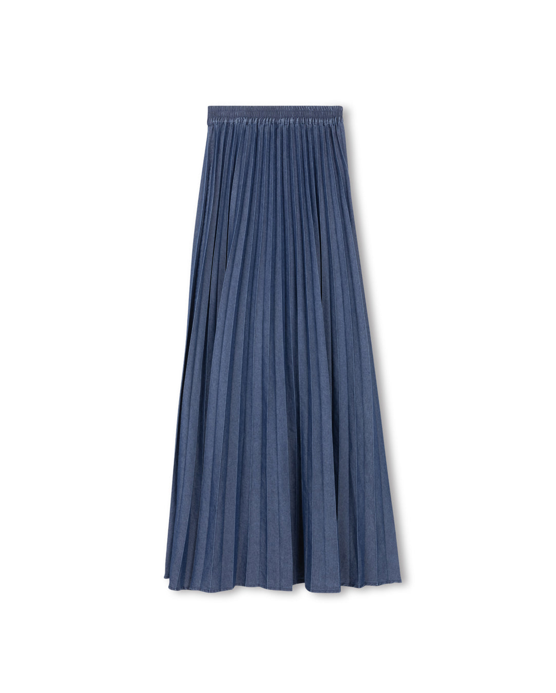 Denim Pleated Skirt With Drawstring Waist