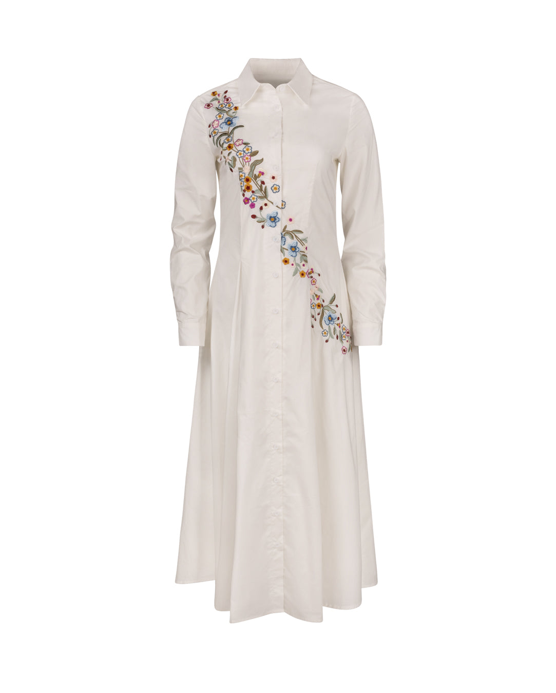 Poplin Embroidered Button Down Dress