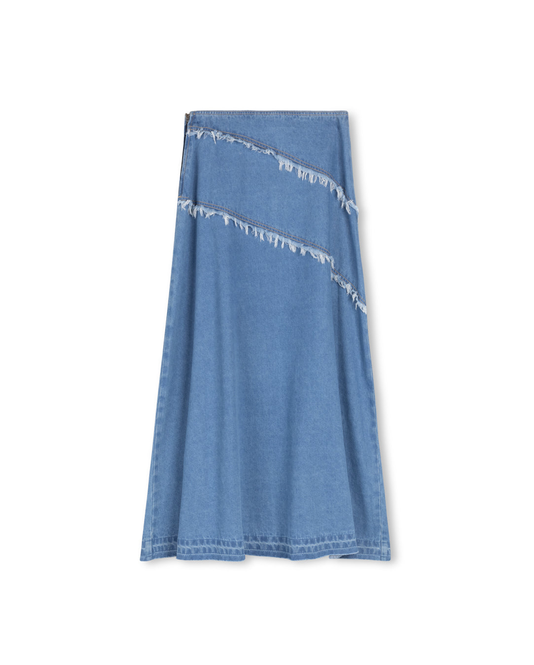 Diagonal Frayed Denim Skirt