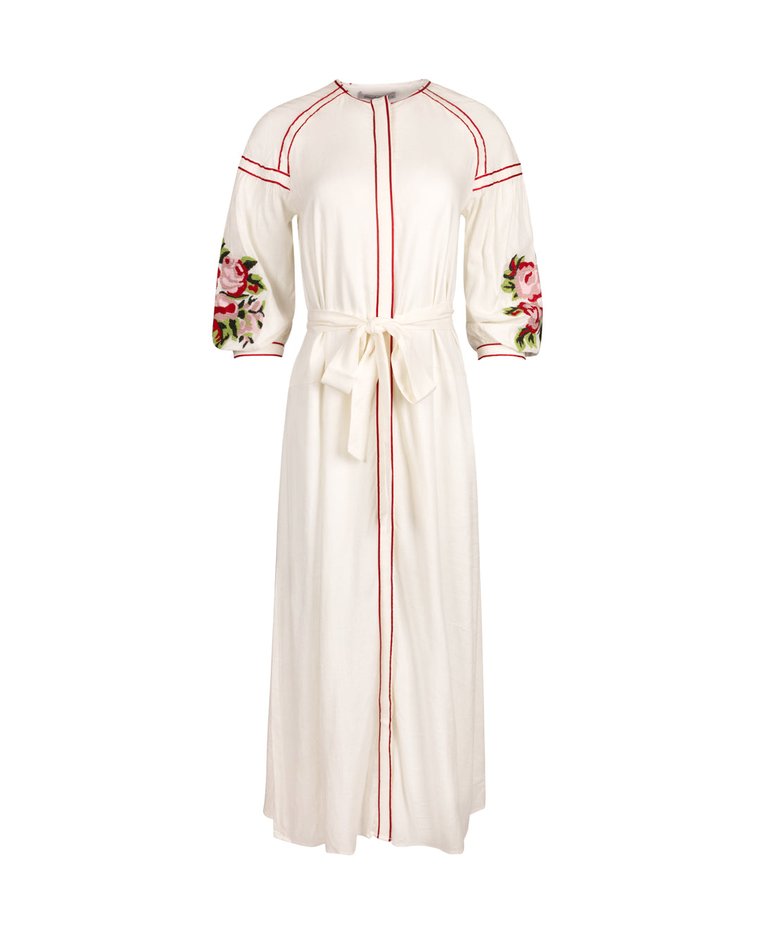 Embroidered Sleeve Stitched Placket Dress