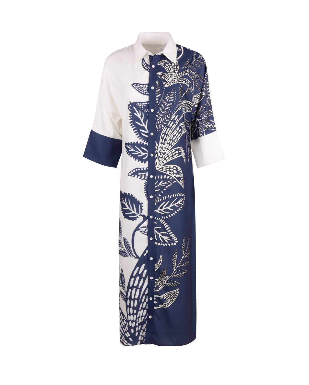 Silk Leaf Print Shirt Dress