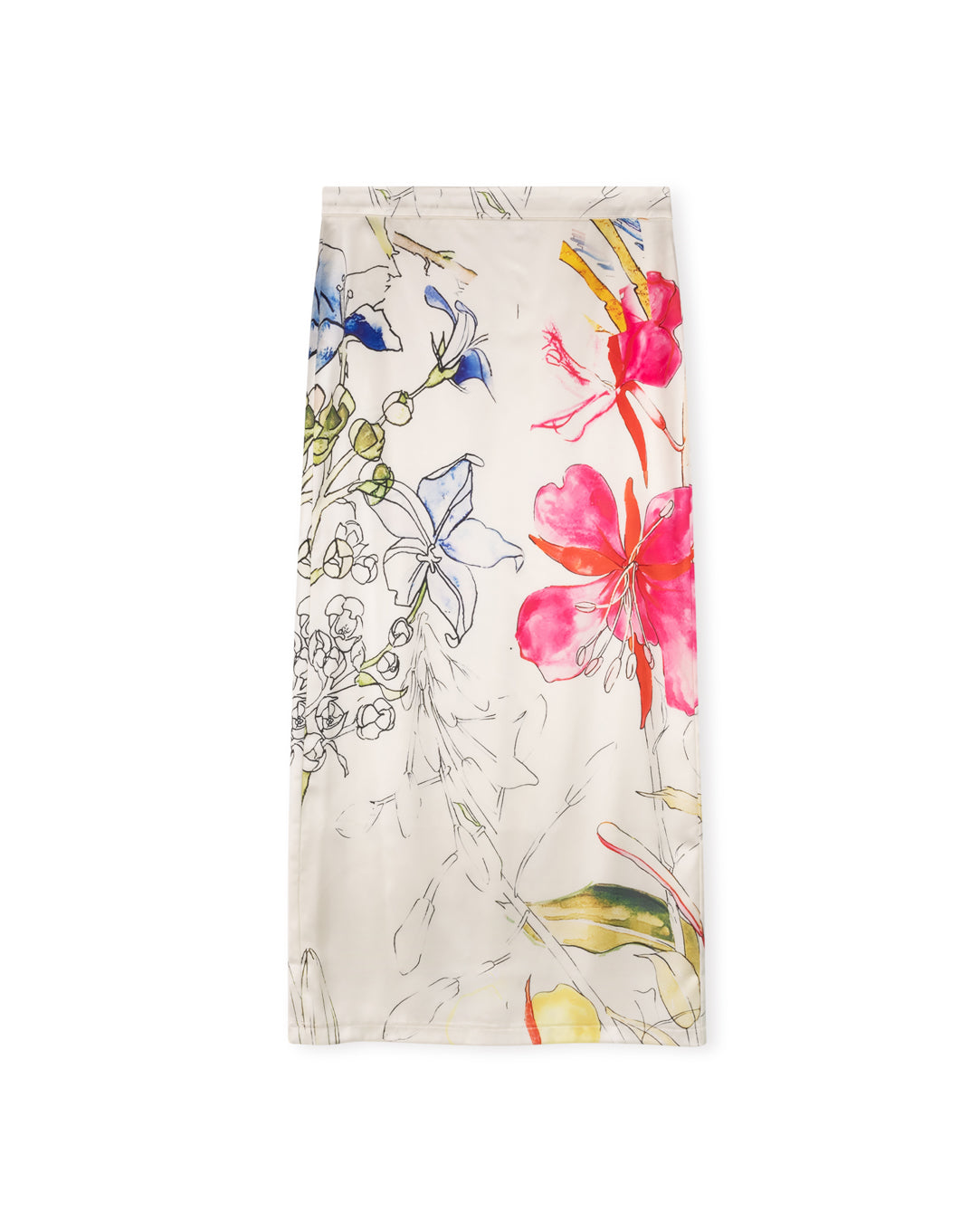 Floral Silk Straight Skirt