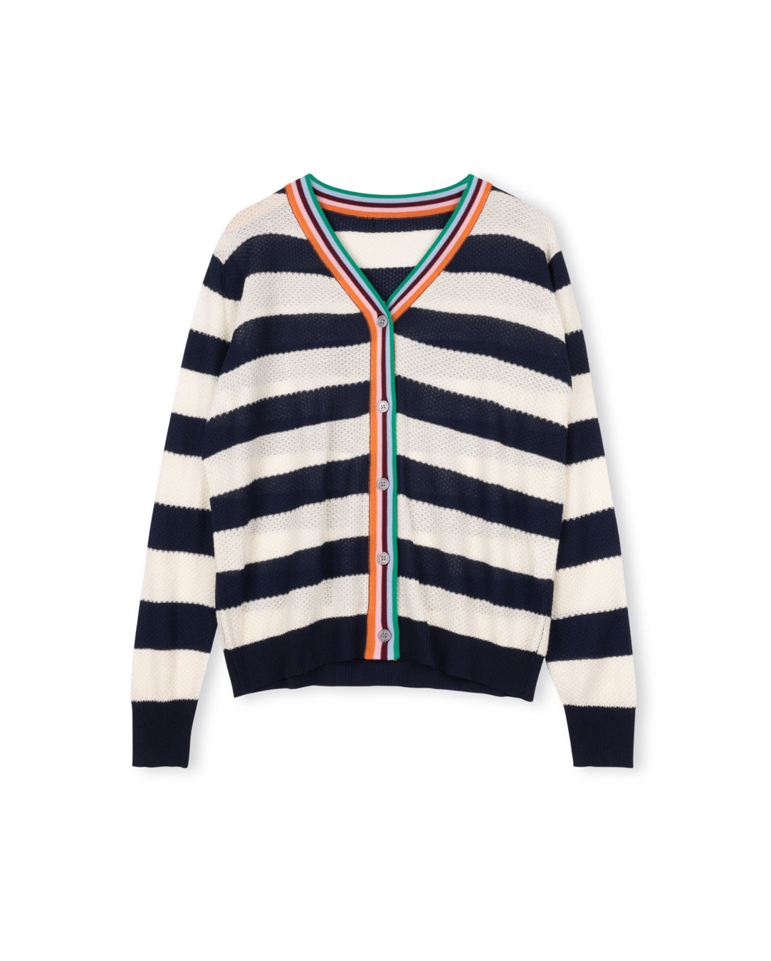 Colorful Striped Placket Cardigan