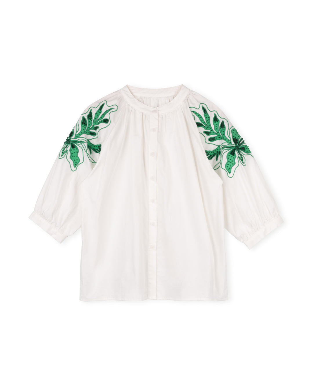 Leaf Embroidered Flower Blouse