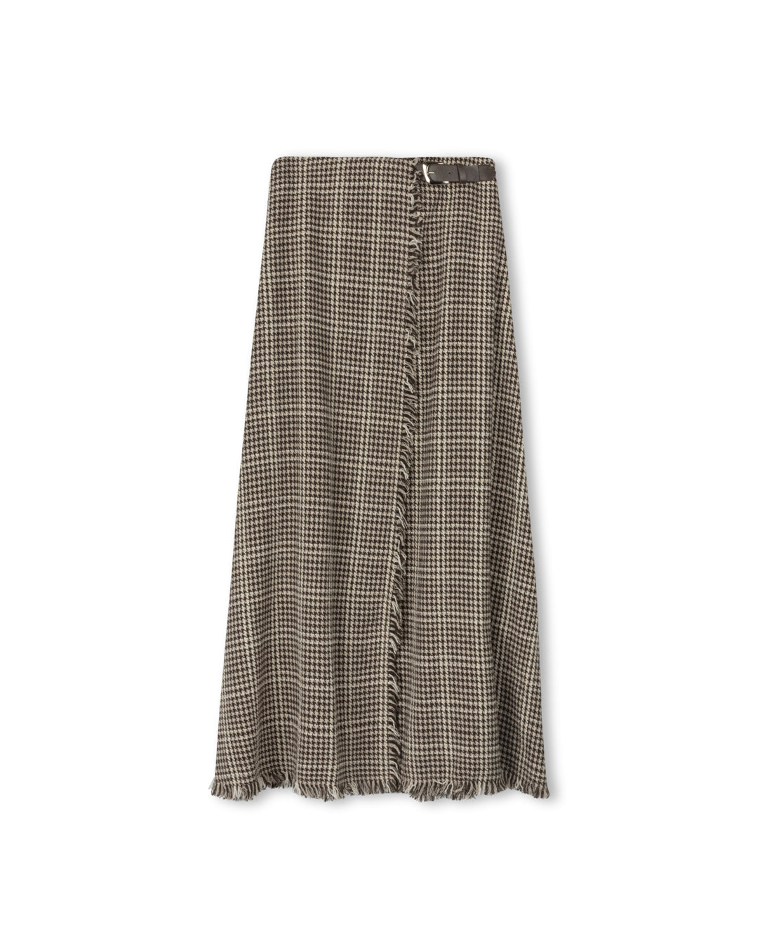 Plaid Side Belt Back Pleat Skirt