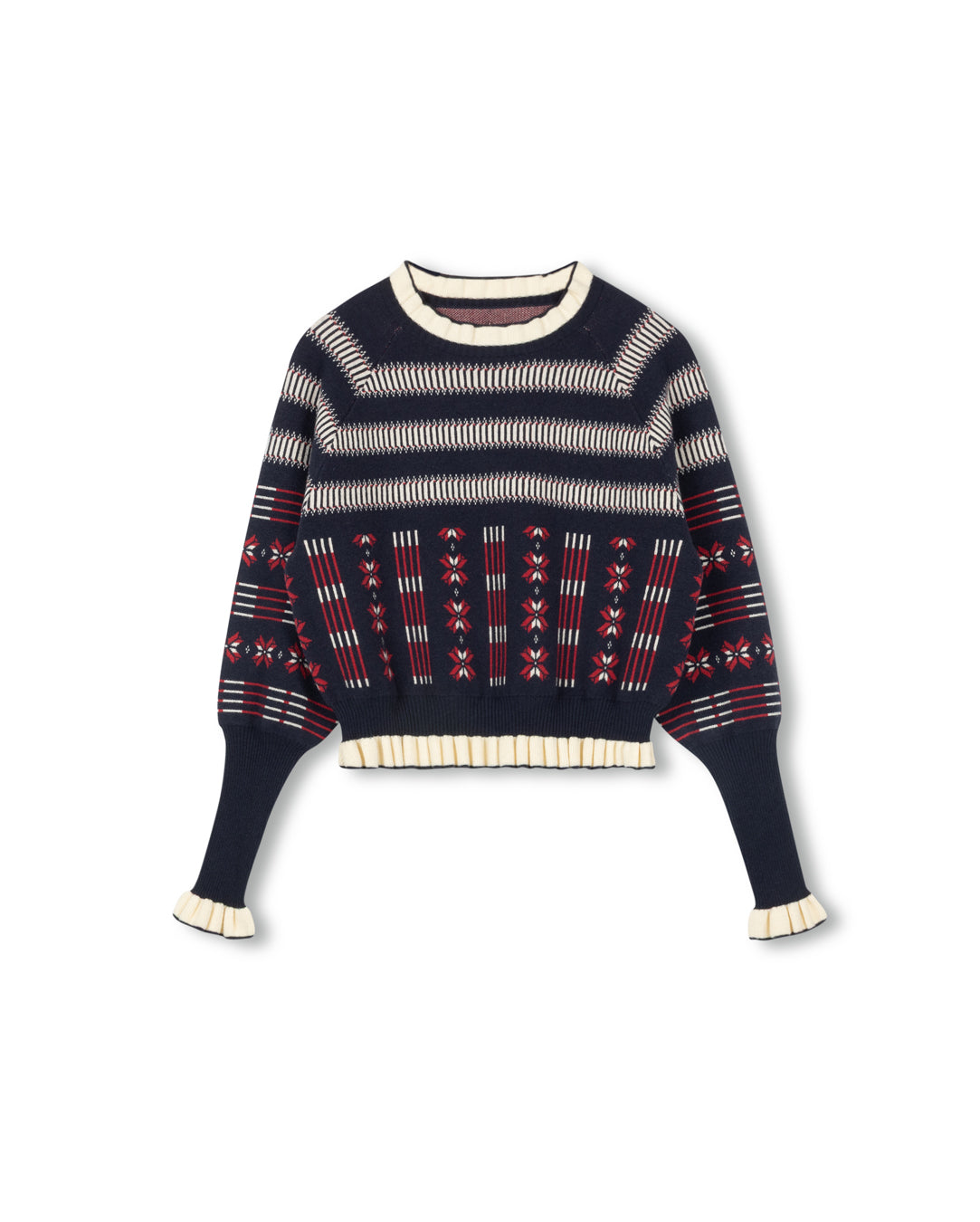 Geometric Print Ruffle Sweater