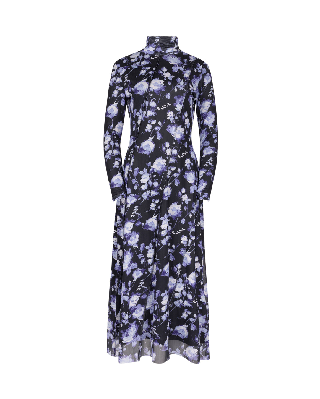 Mesh Wrap Seam Turtleneck Dress