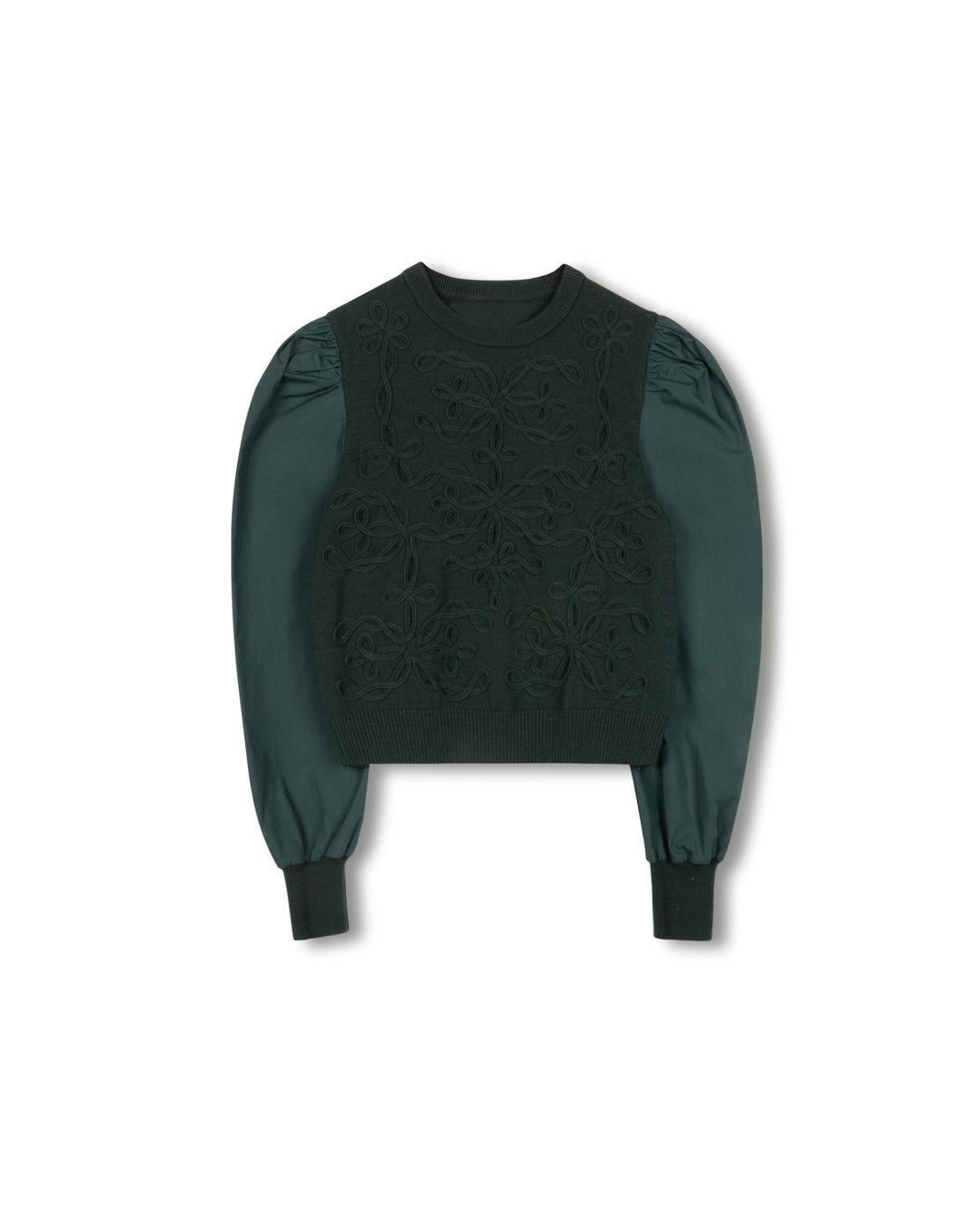 Knit And Poplin Crew Neck