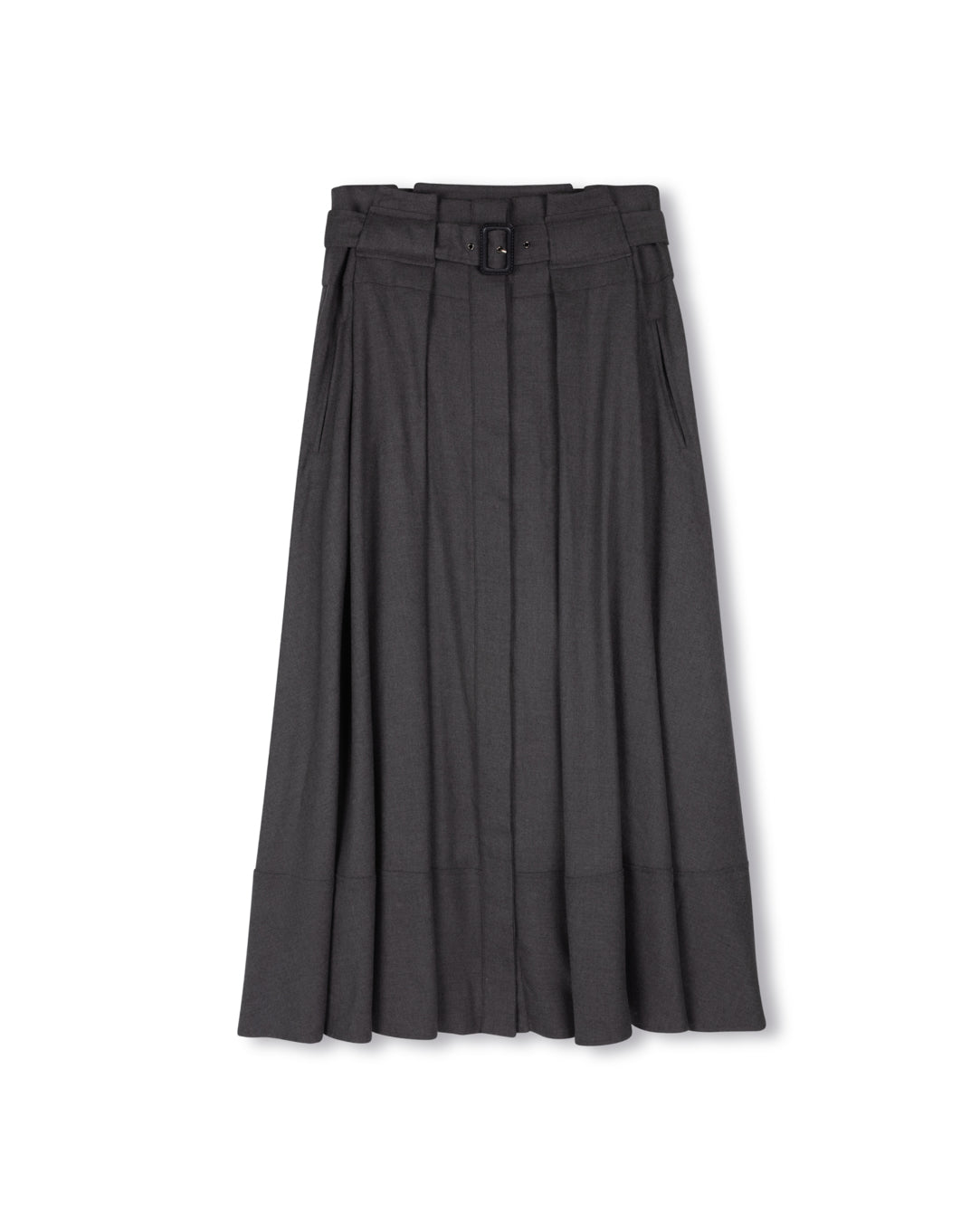 Wide Belt Wool Skirt