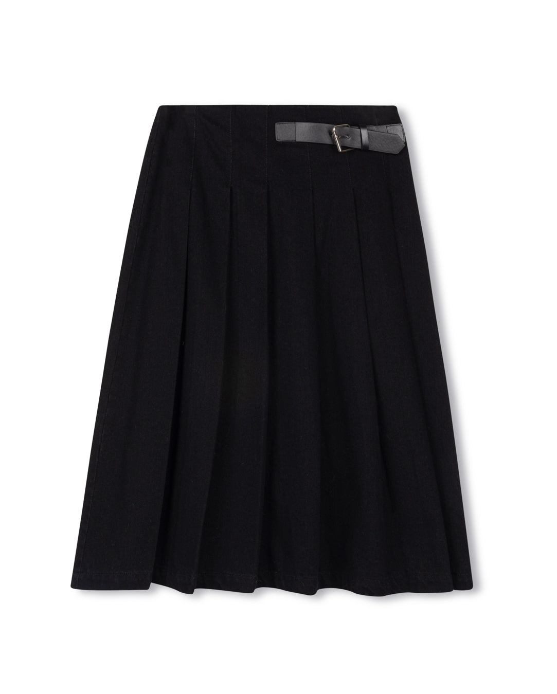 Denim Buckle Pleated Skirt