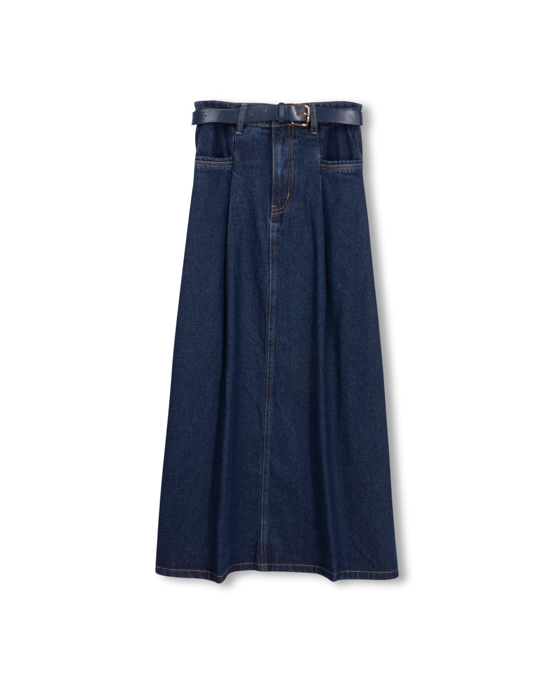 Denim Belt And Pleat Skirt
