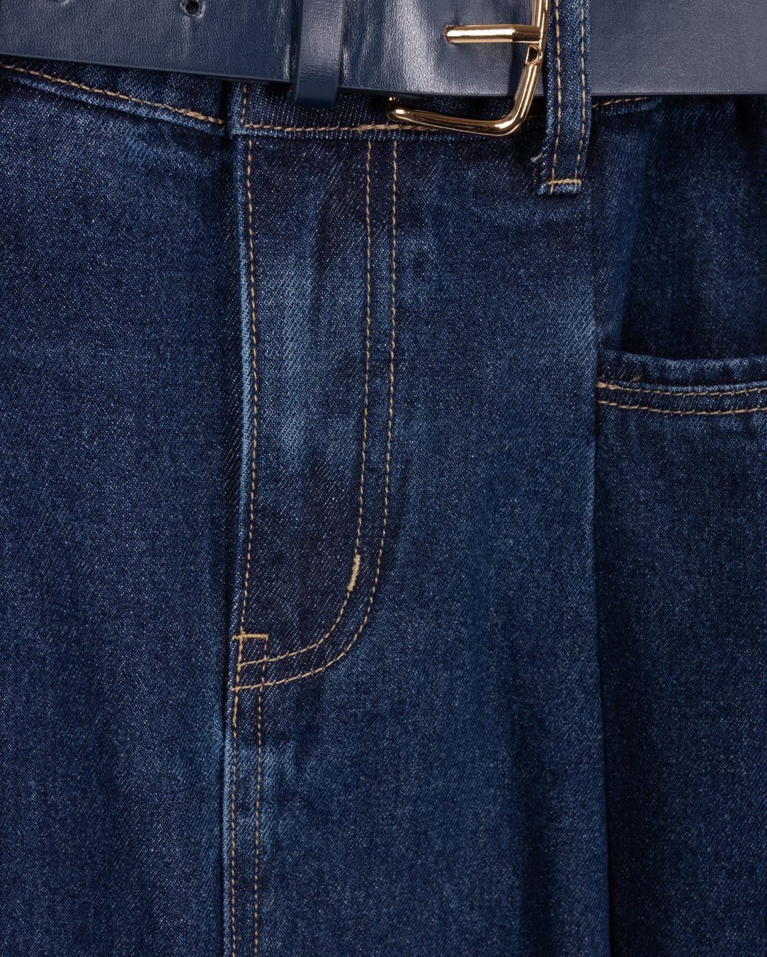 Denim Belt And Pleat Skirt