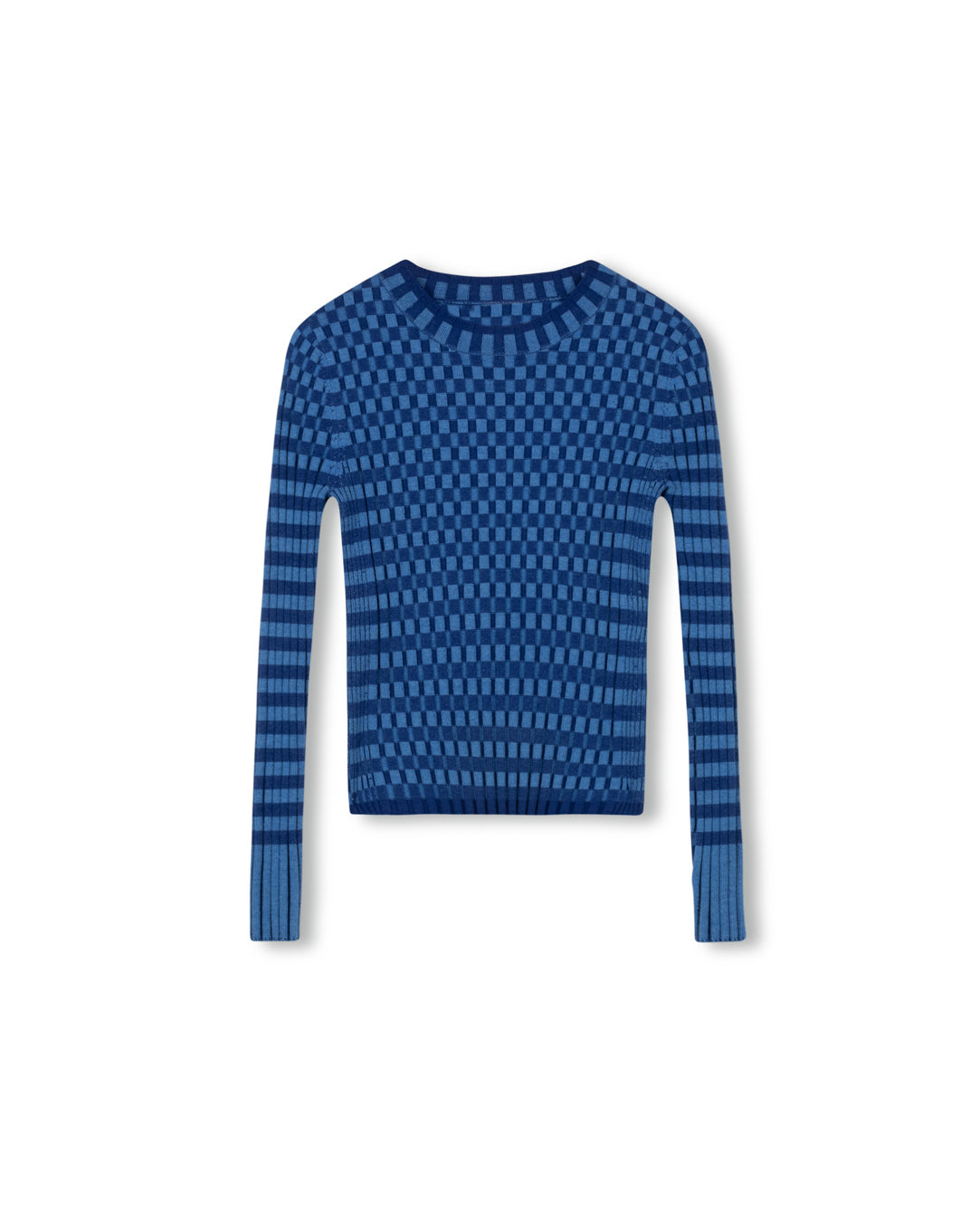Ribbed Check Fitted Sweater