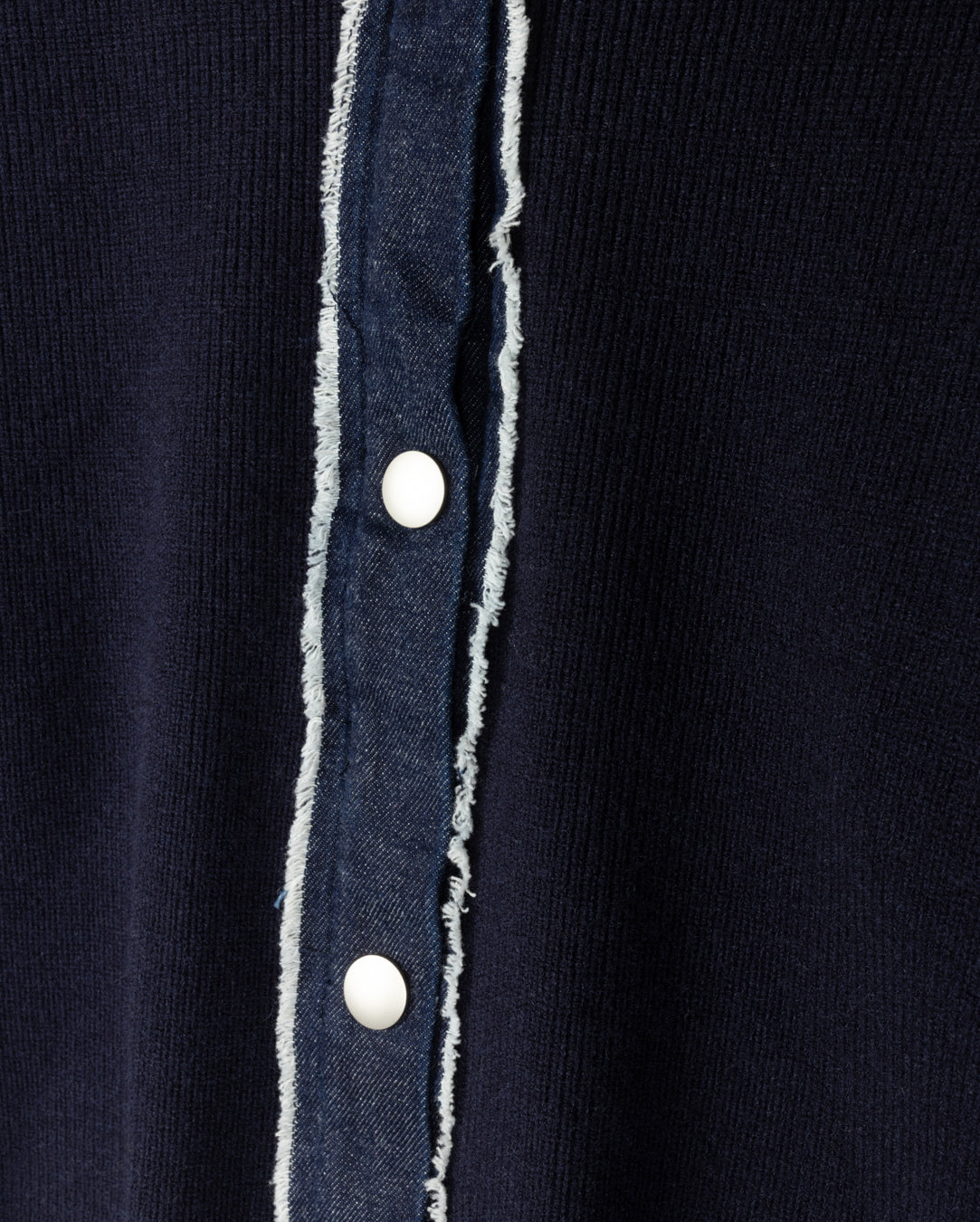 Knit Denim Frayed Placket Cardigan