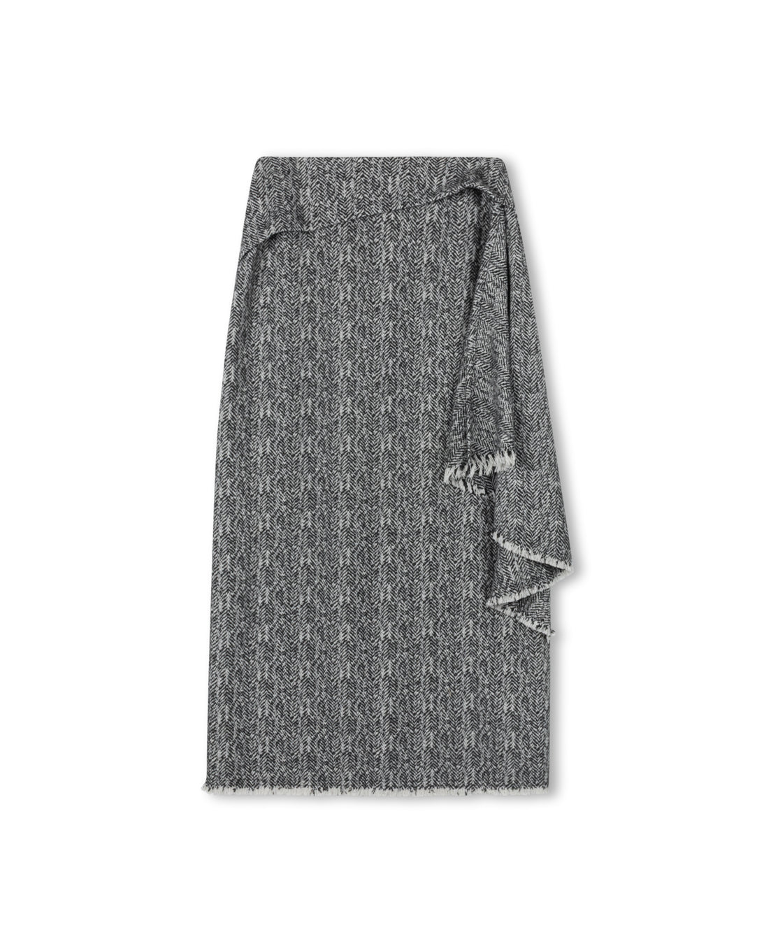 Herringbone Draped Tweed Skirt
