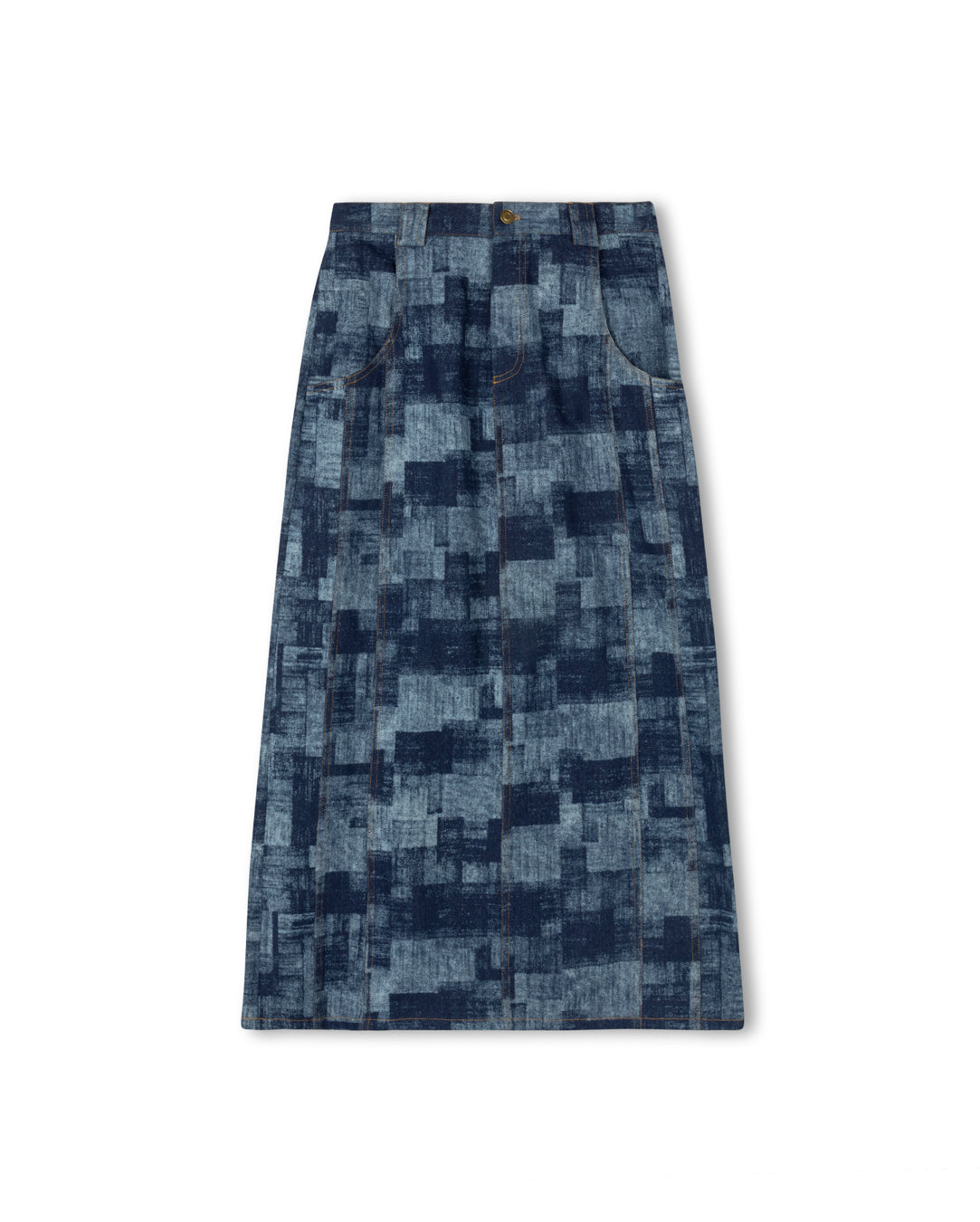 Denim Printed Straight Skirt
