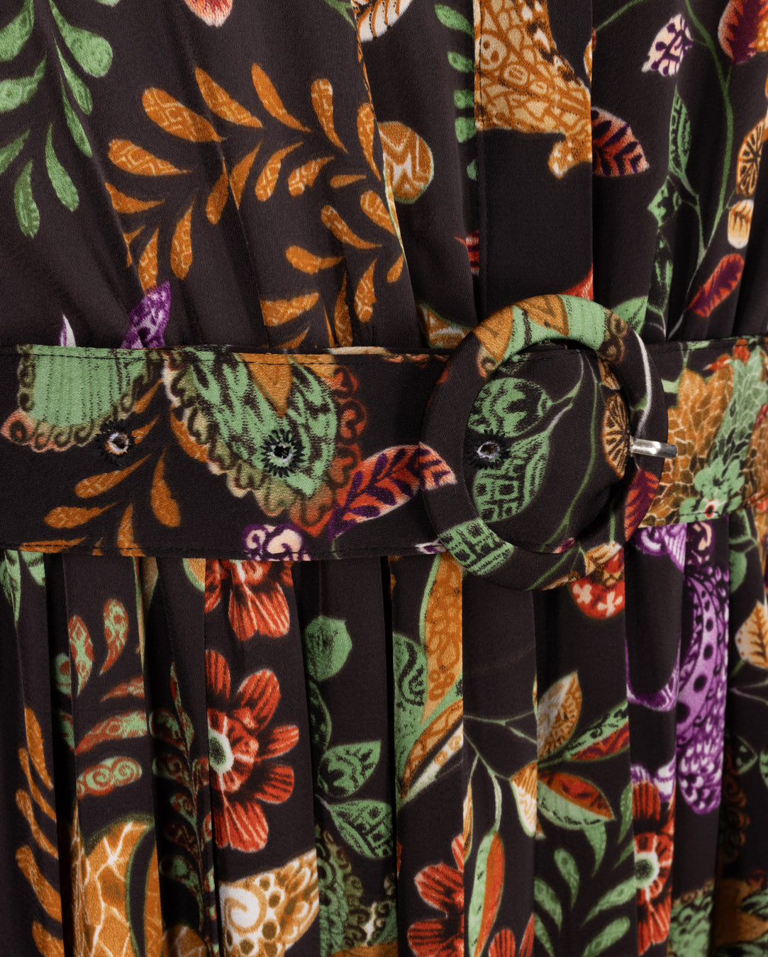 Printed Covered Placket Pleated Maxi Dress