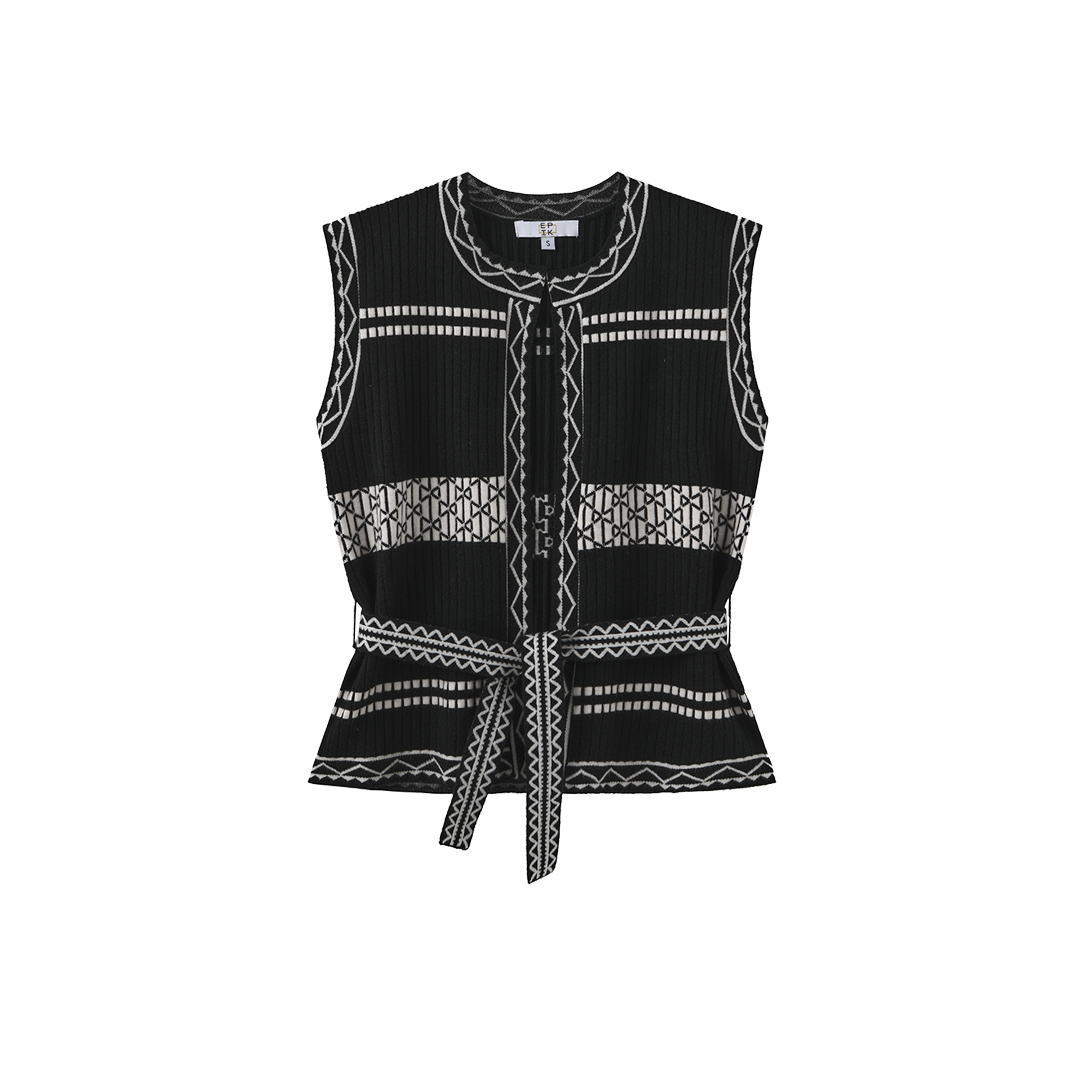 Embroidered Belted Vest