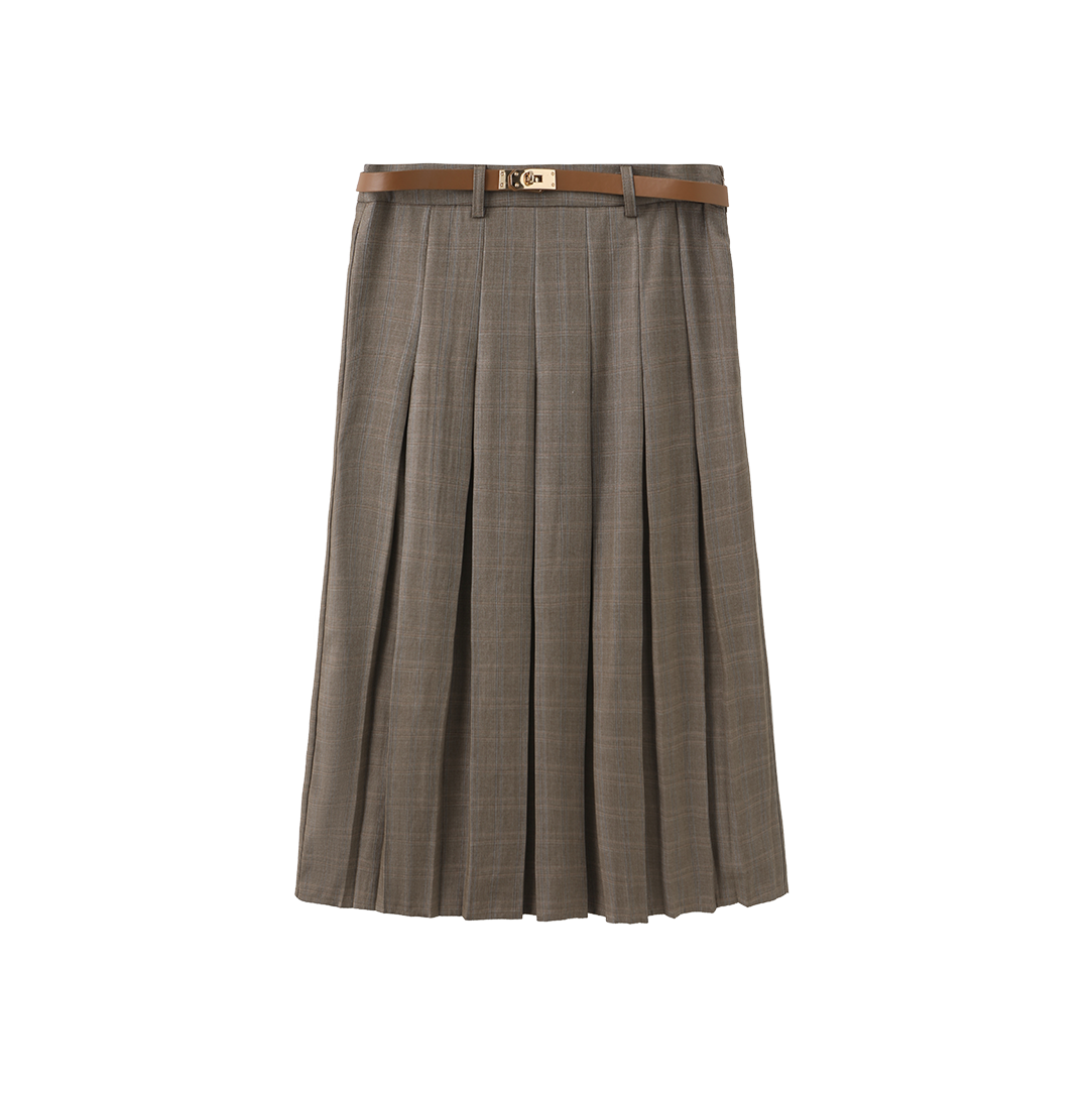 Short Pleated Belted Skirt
