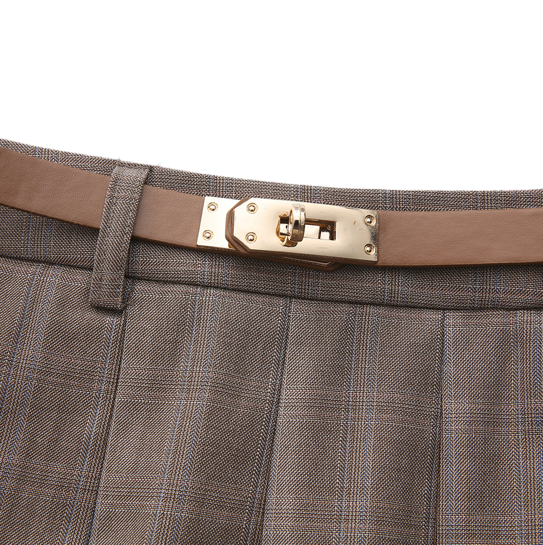 Short Pleated Belted Skirt