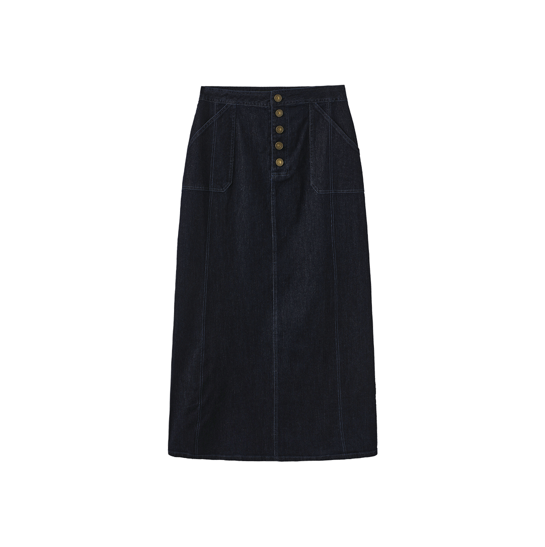 Black Denim Button Skirt