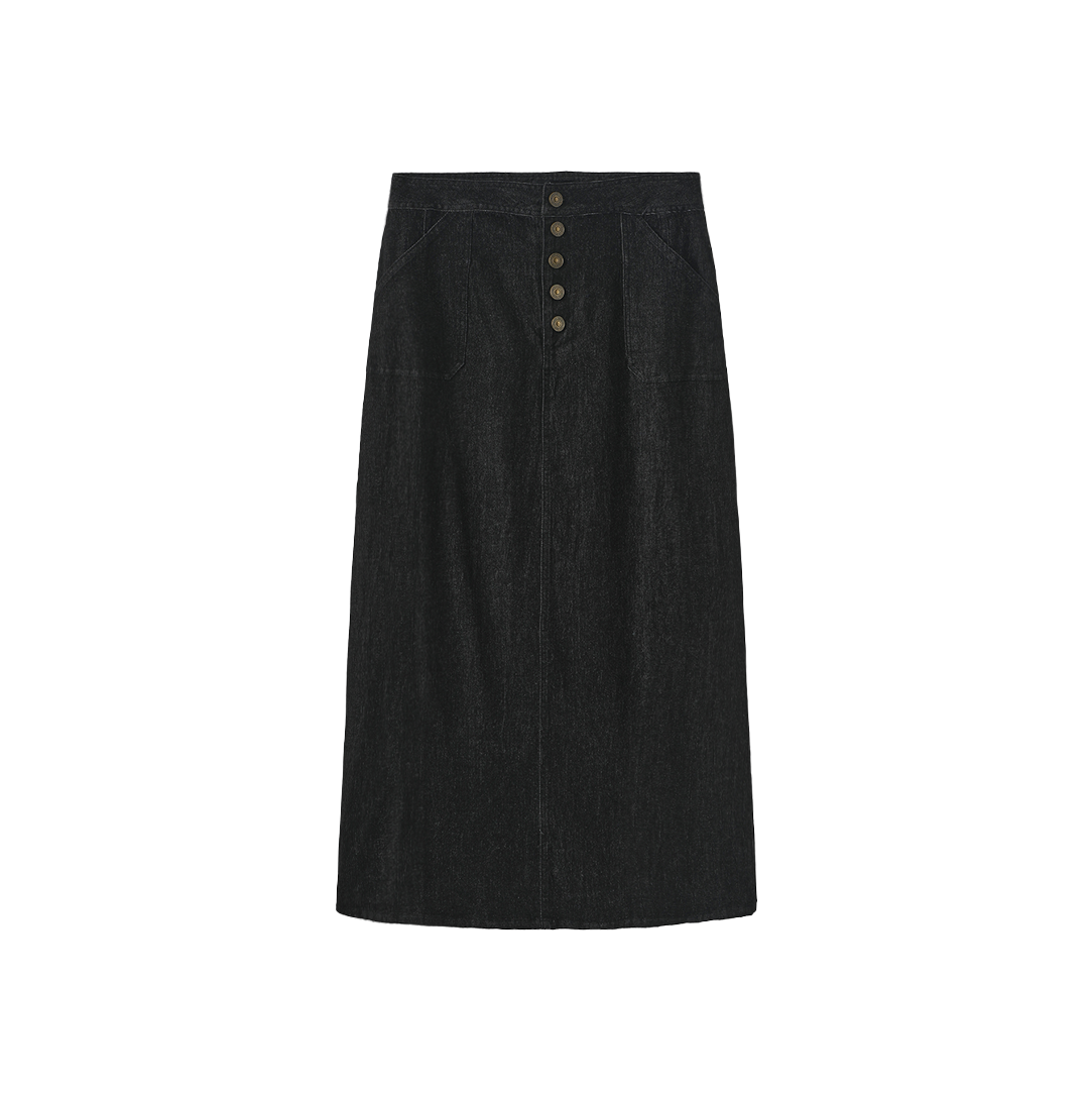 Black Denim Button Skirt
