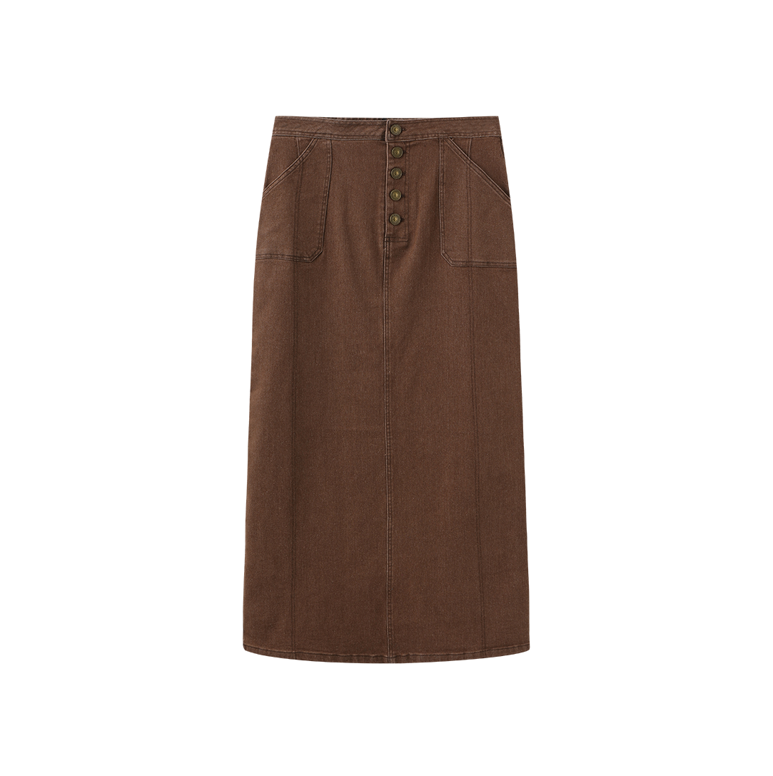 Black Denim Button Skirt
