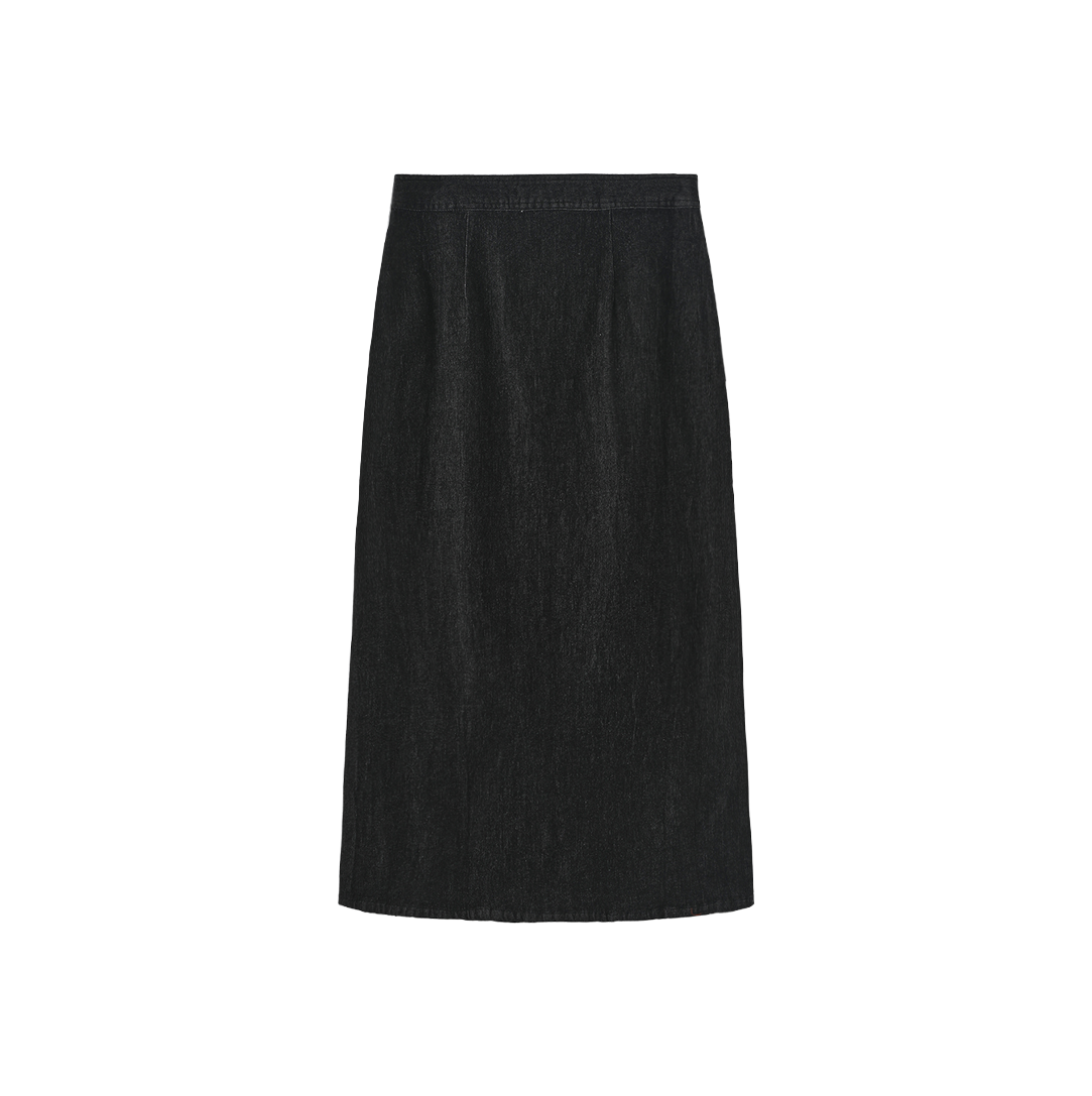 Black Denim Button Skirt