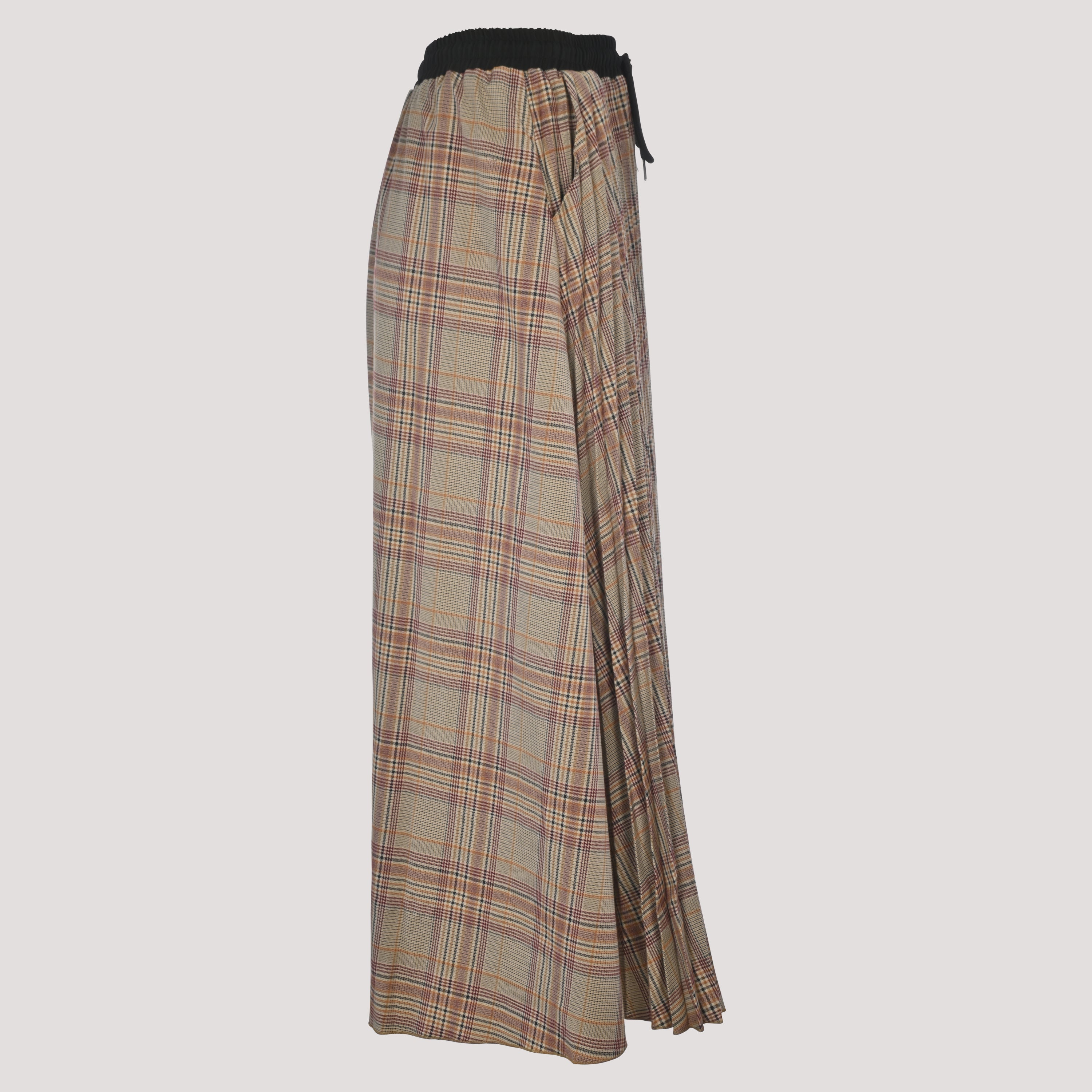 Plaid Maxi Skirt with Front Pleats