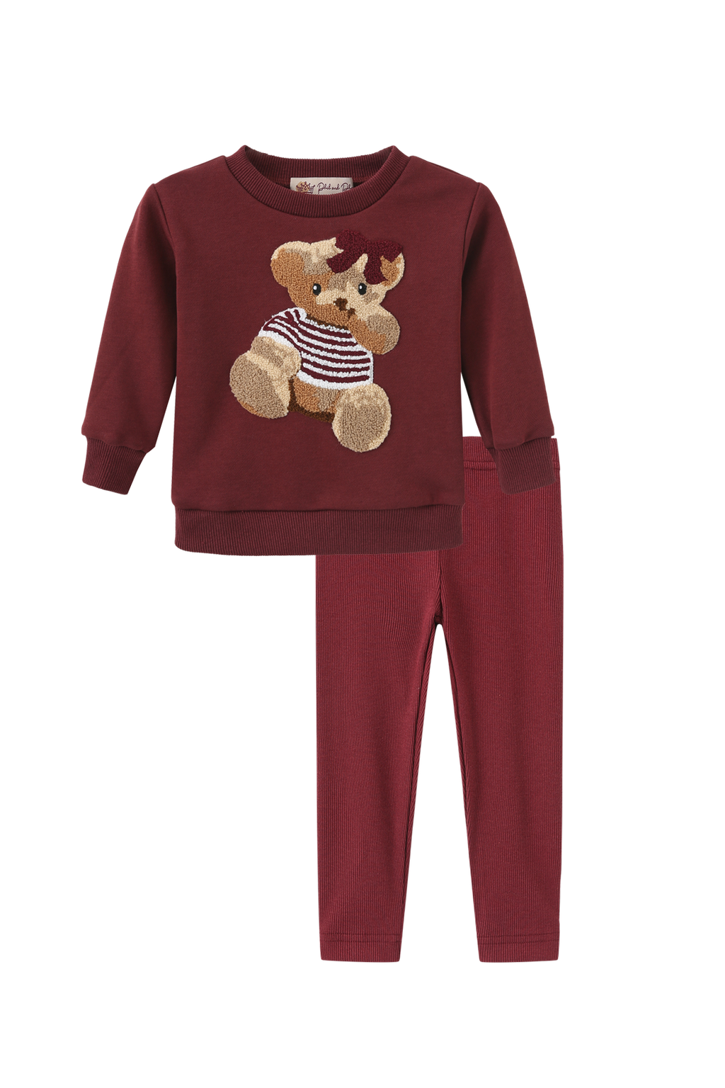 Sherpa Bow Bear Patch Sweatshirt Set