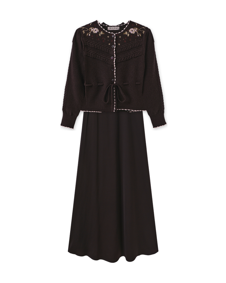Embroidered Knit Cardigan And Slip Dress